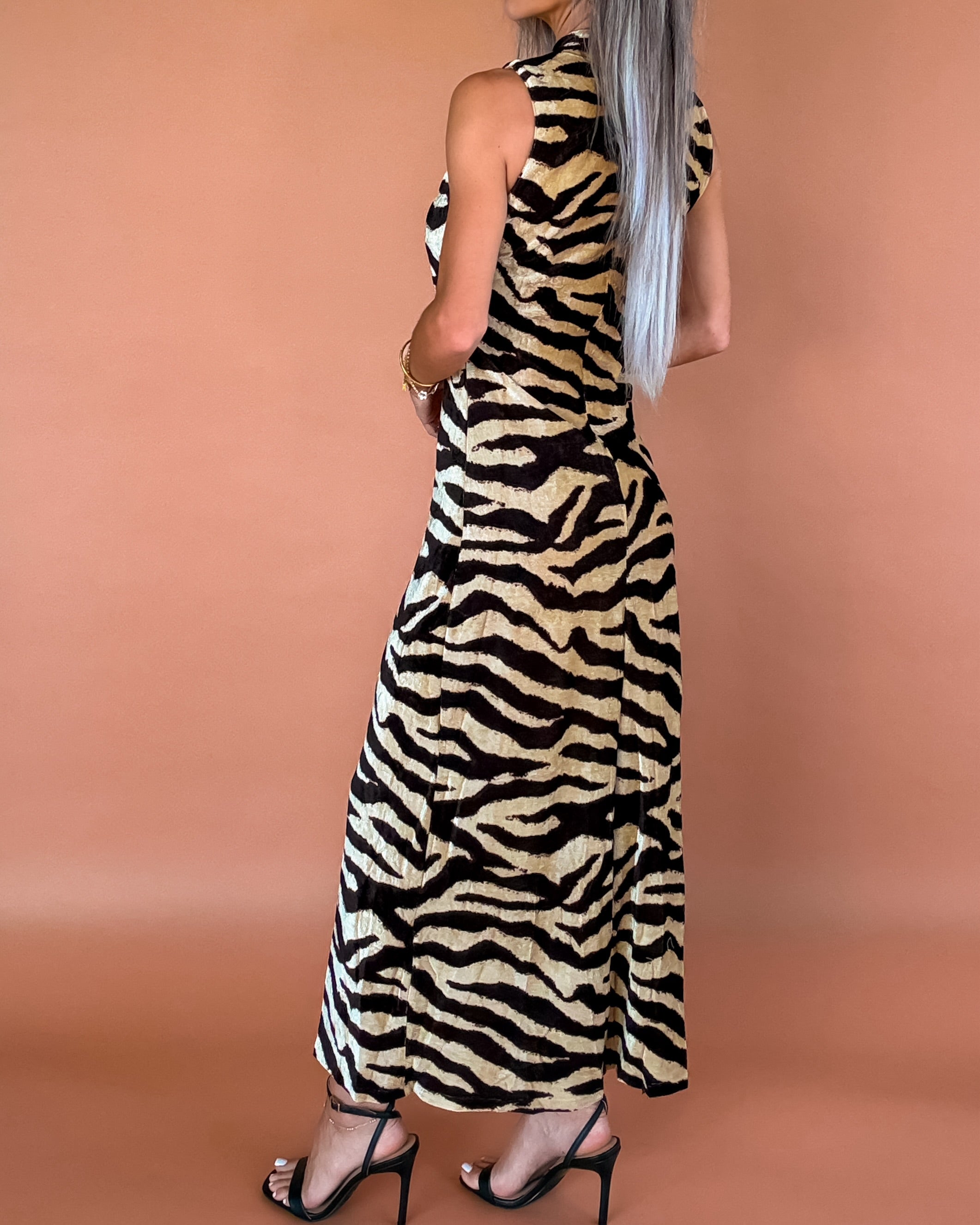 Femme Stripes Zebra Brushed Maxi Dress - Taupe/Black