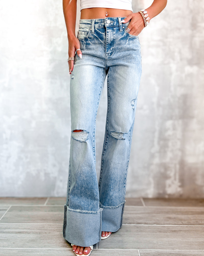 Allie Cuffed Flare Jeans - Light Wash