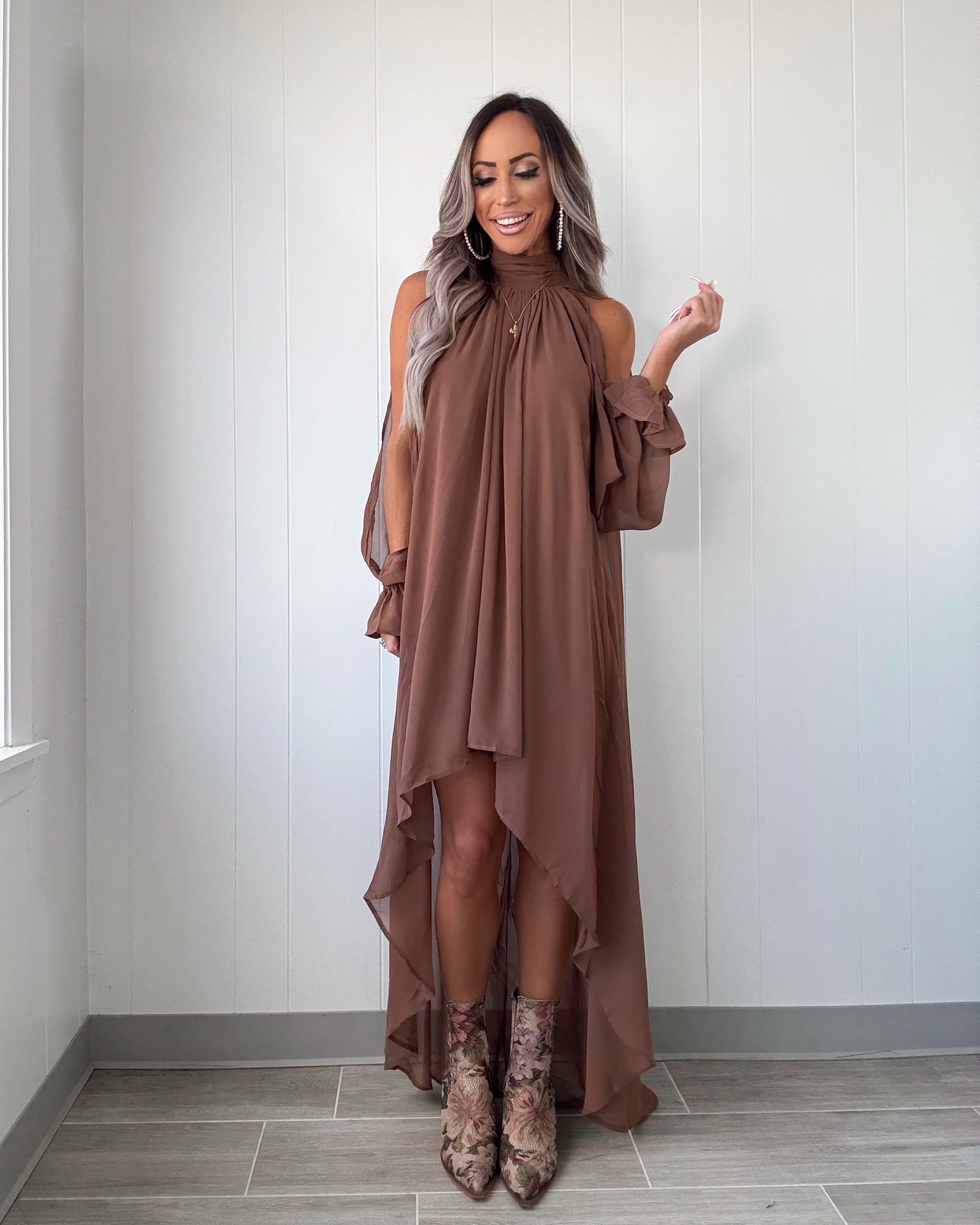 Falling Grace High Lo Maxi Dress - Brown