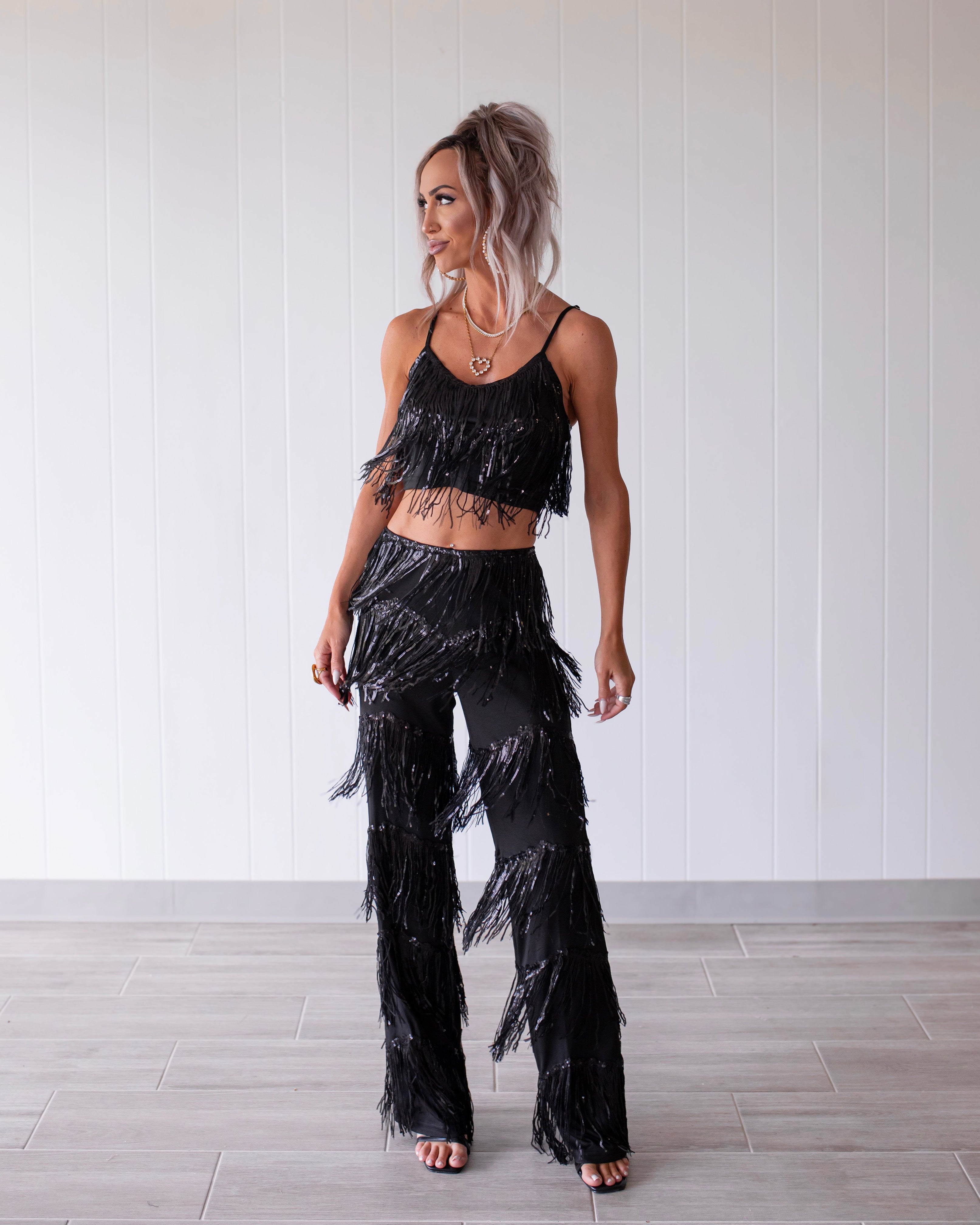 Fringe Benefits Top & Pants Set - Black