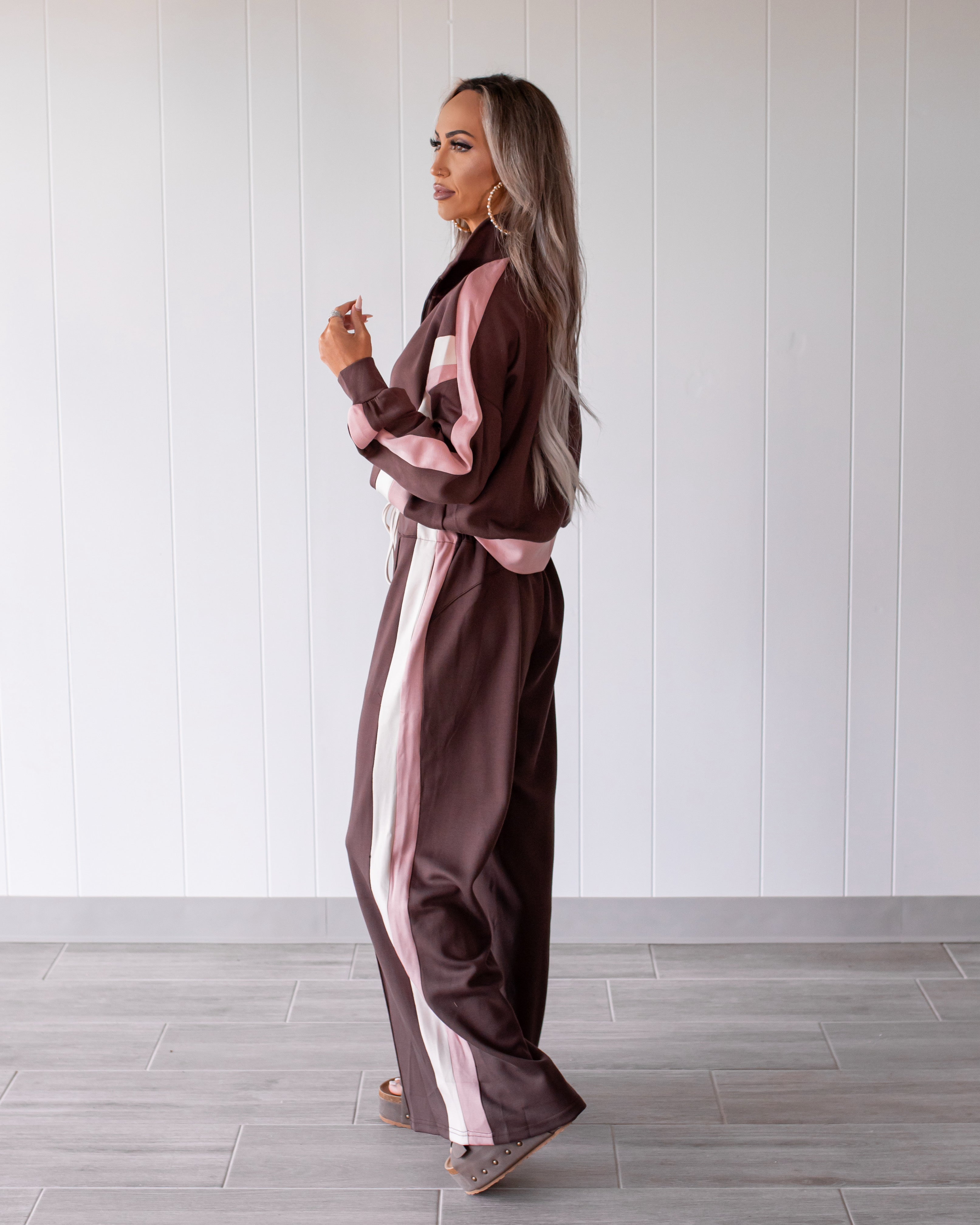 Latte Love Stripe Lounge Pants - Brown/Pink