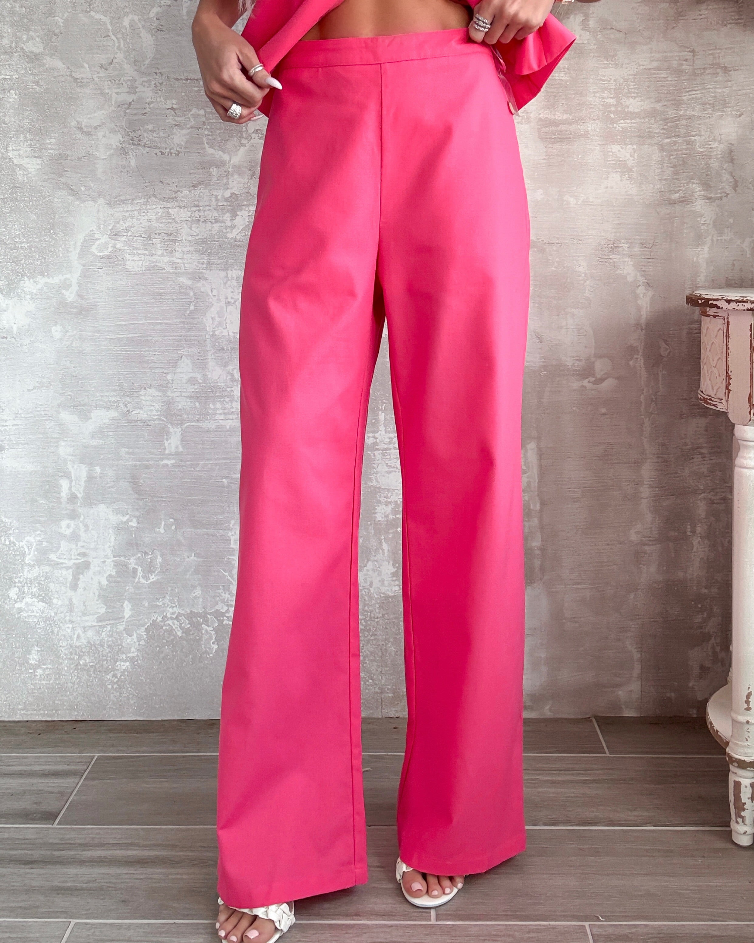 Sweet Talk Linen Vest & Pants Set - Hot Pink