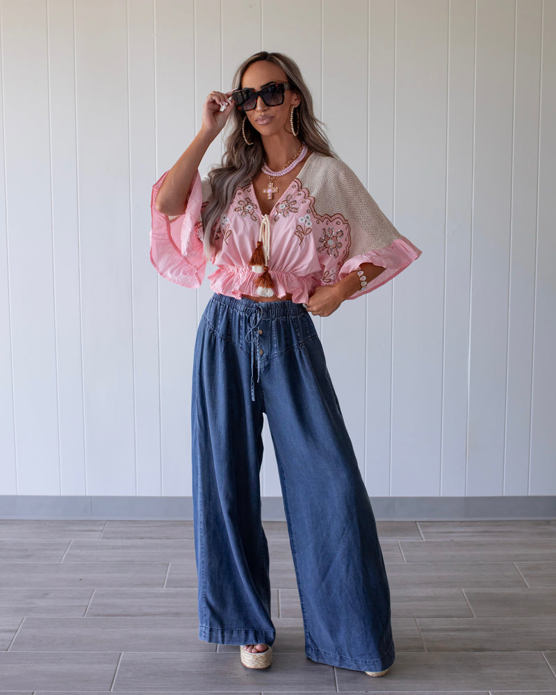 Breezy Blues Wide Leg Pants - Dark Wash