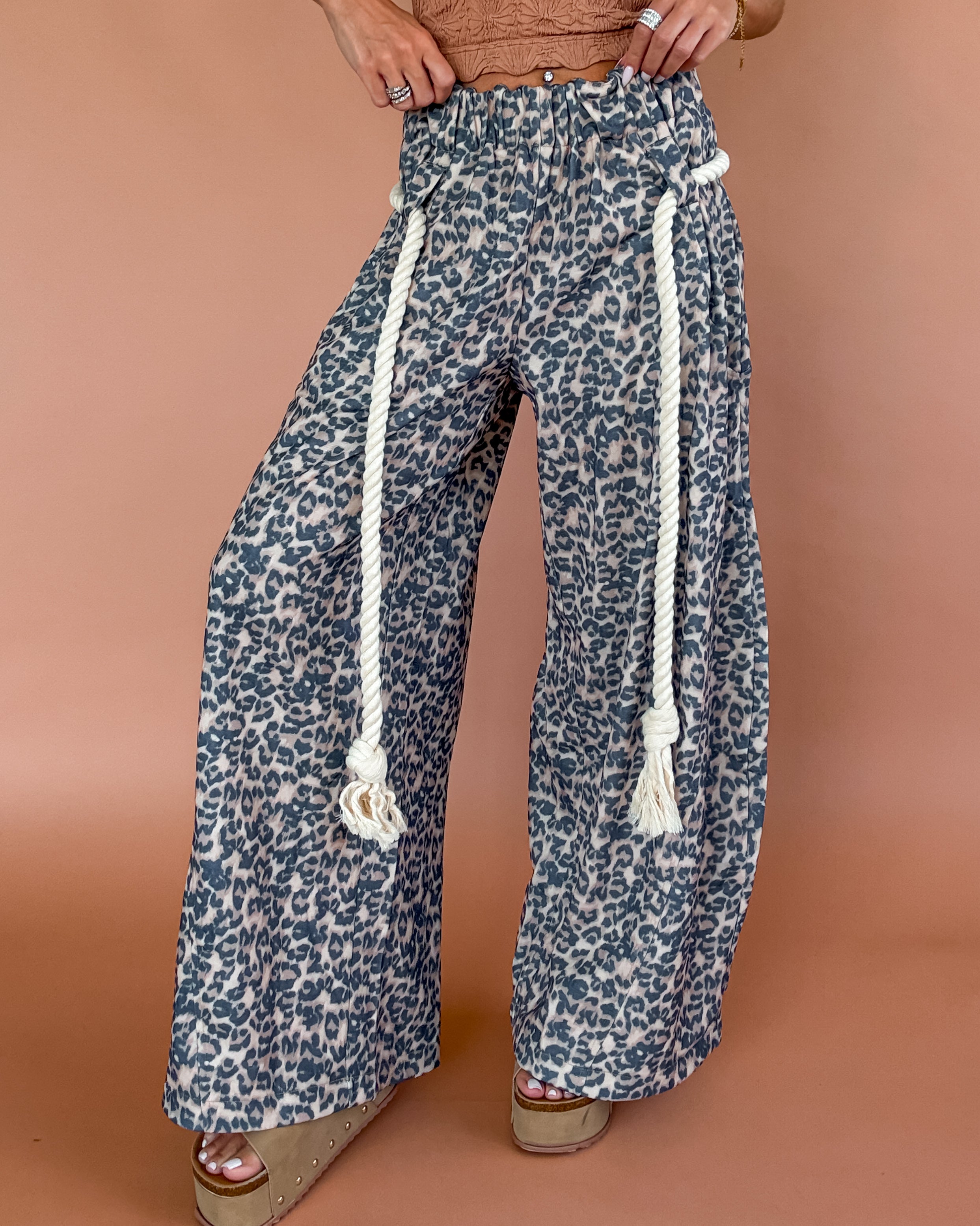 Roped In Barrel French Terry Pants - Leopard