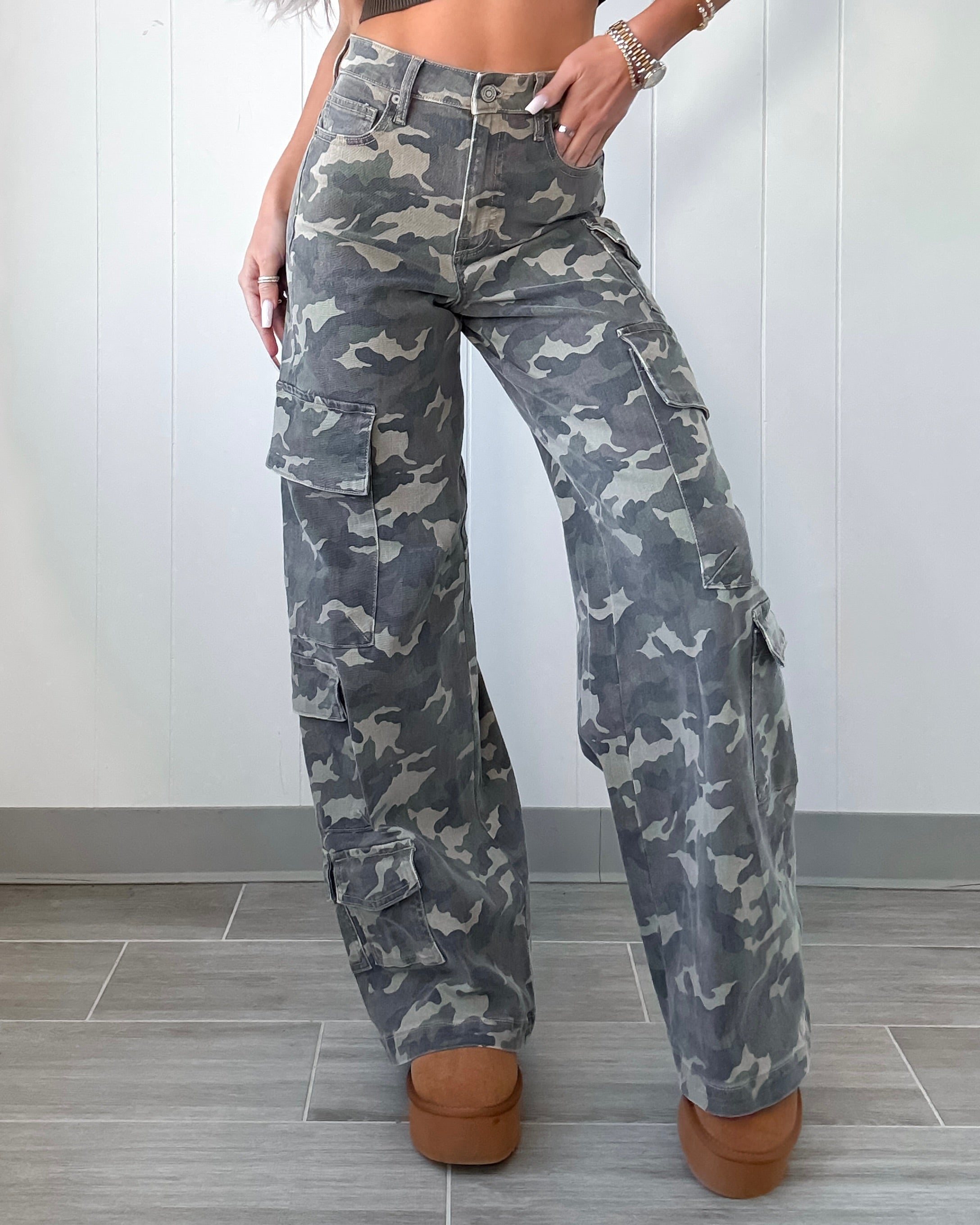 Nori Wide Leg Cargo Jeans - Camo