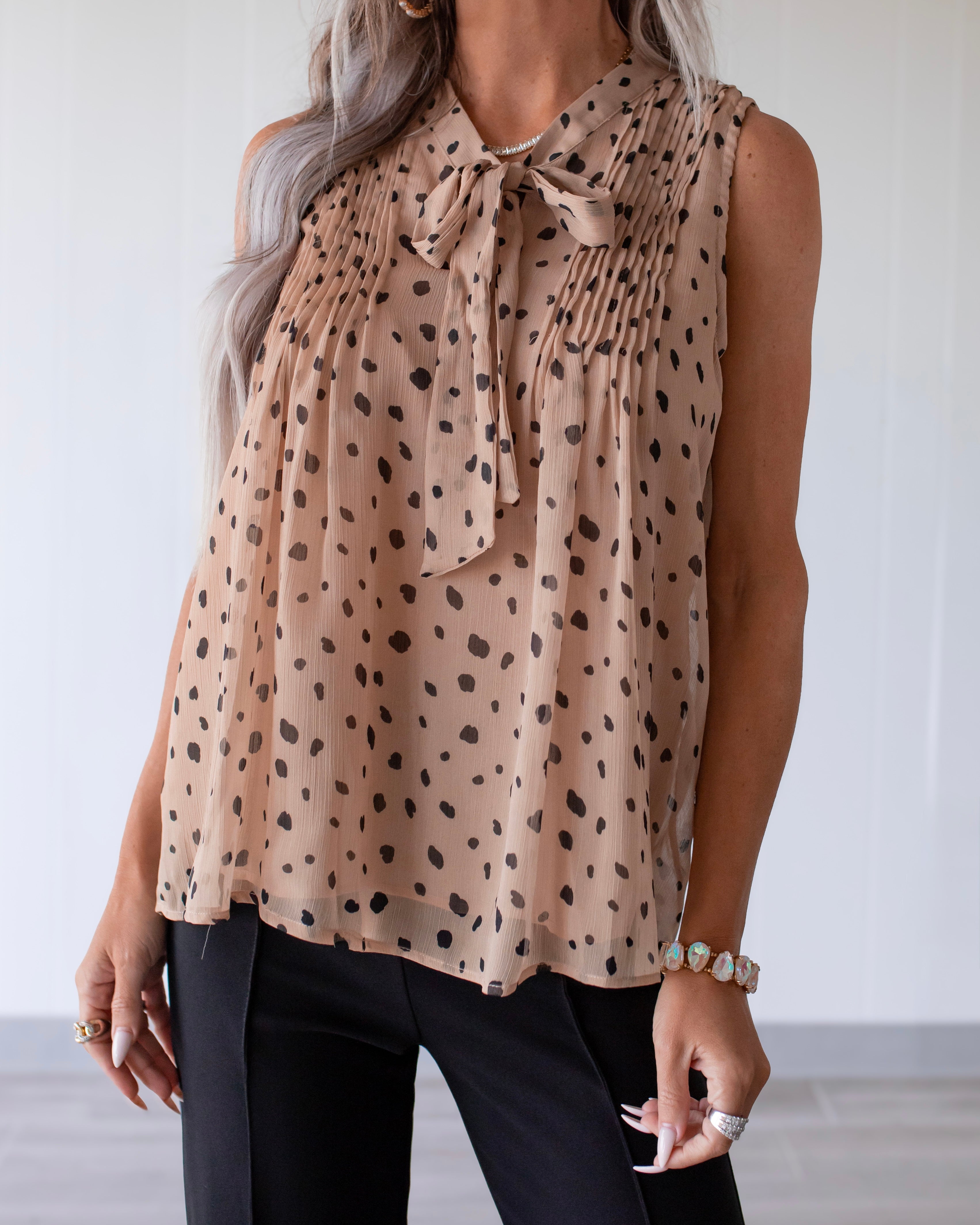Darling Dot Bow Blouse - Light Beige
