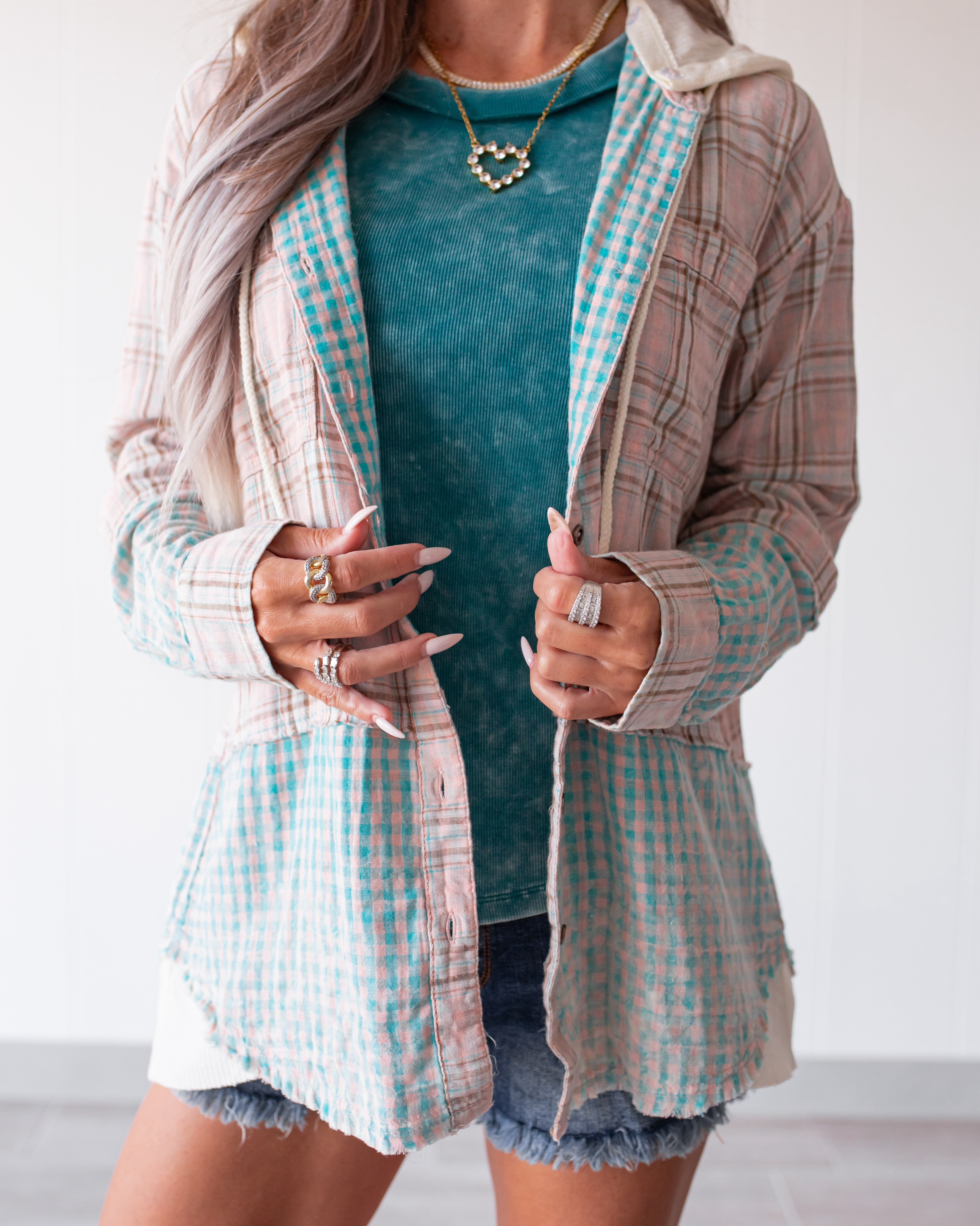 Neutral Mood Plaid Button Up - Washed Rose