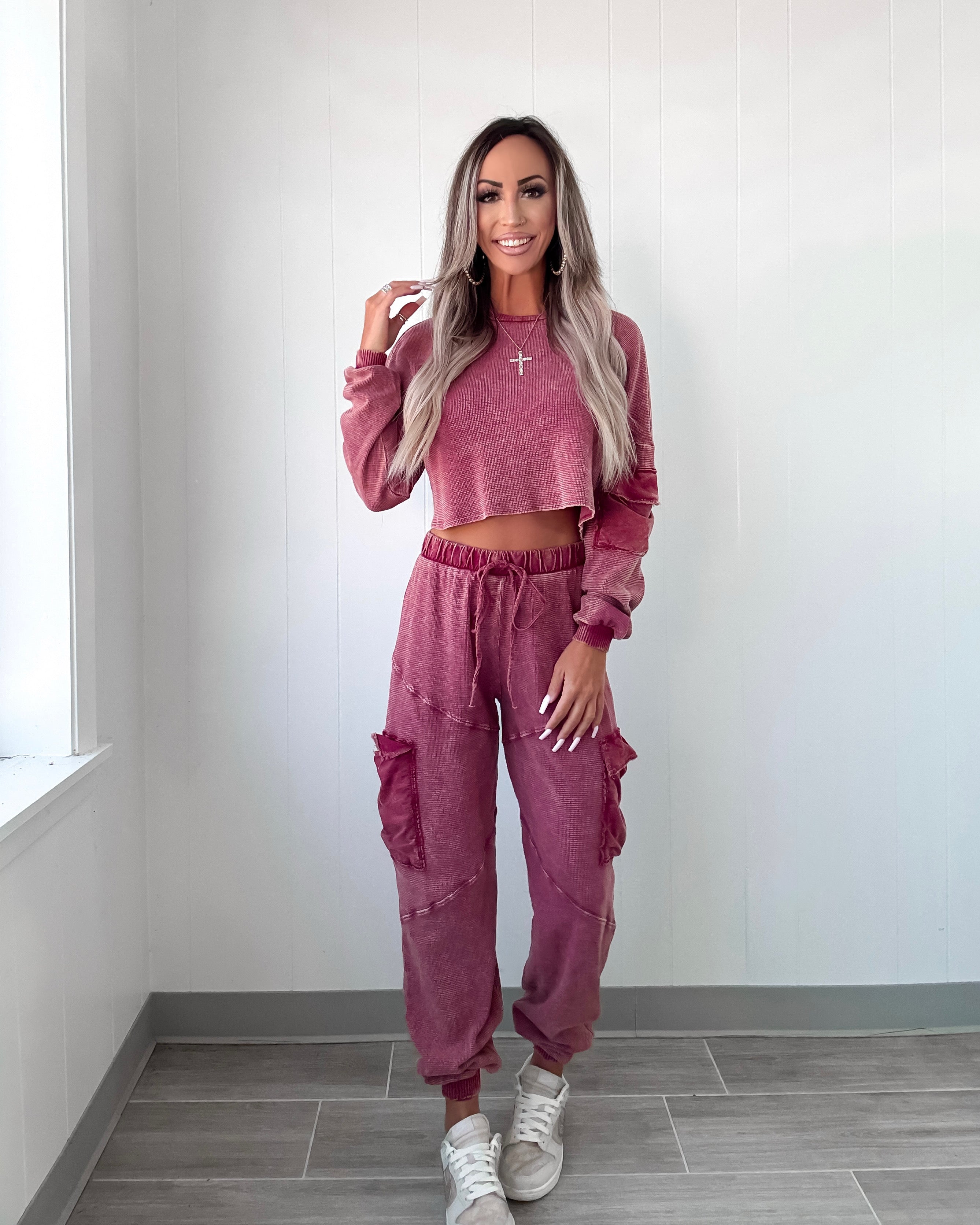 Floret Drift Mineral Washed Joggers - Burgundy