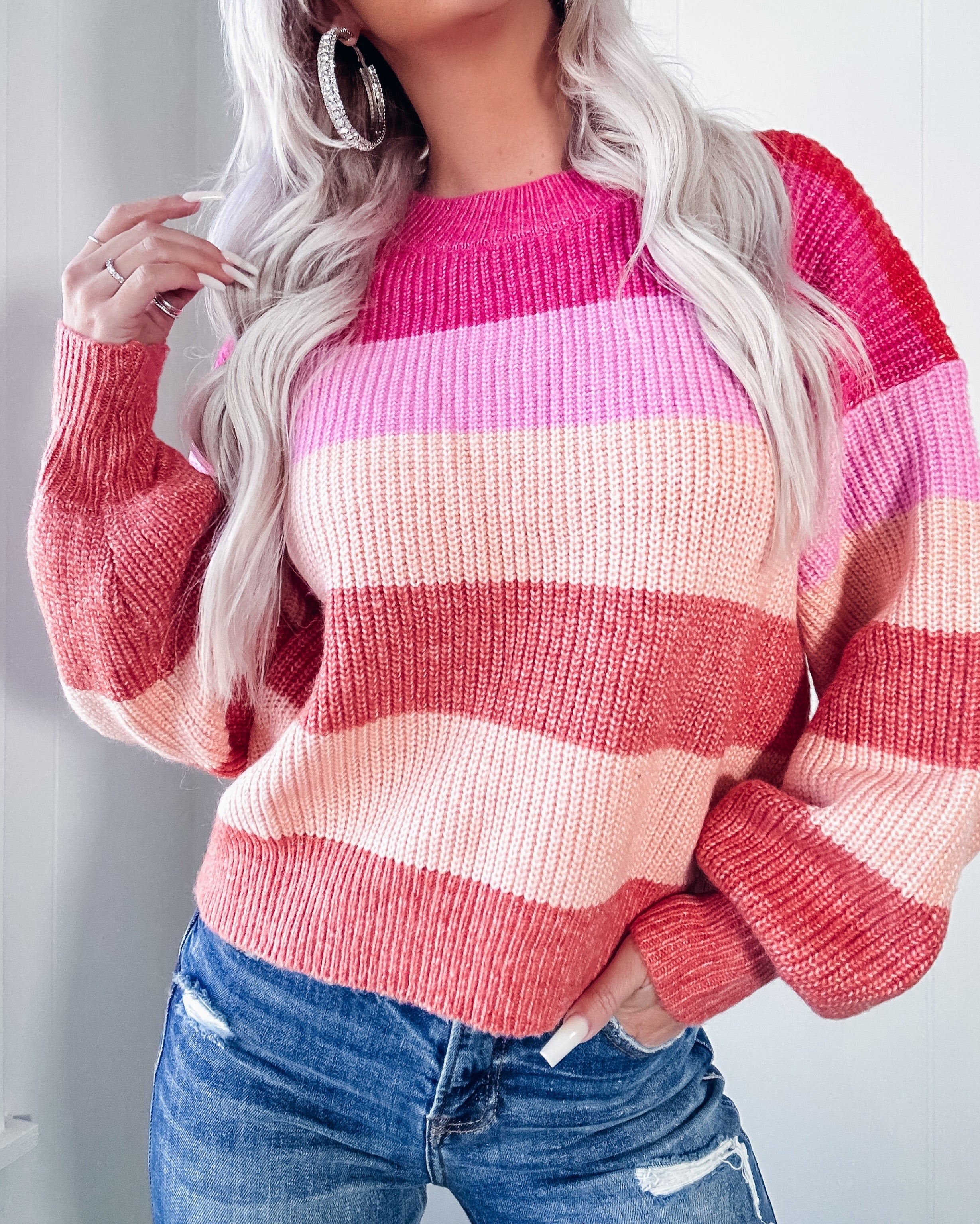 Still Happy Striped Sweater - Fuchsia