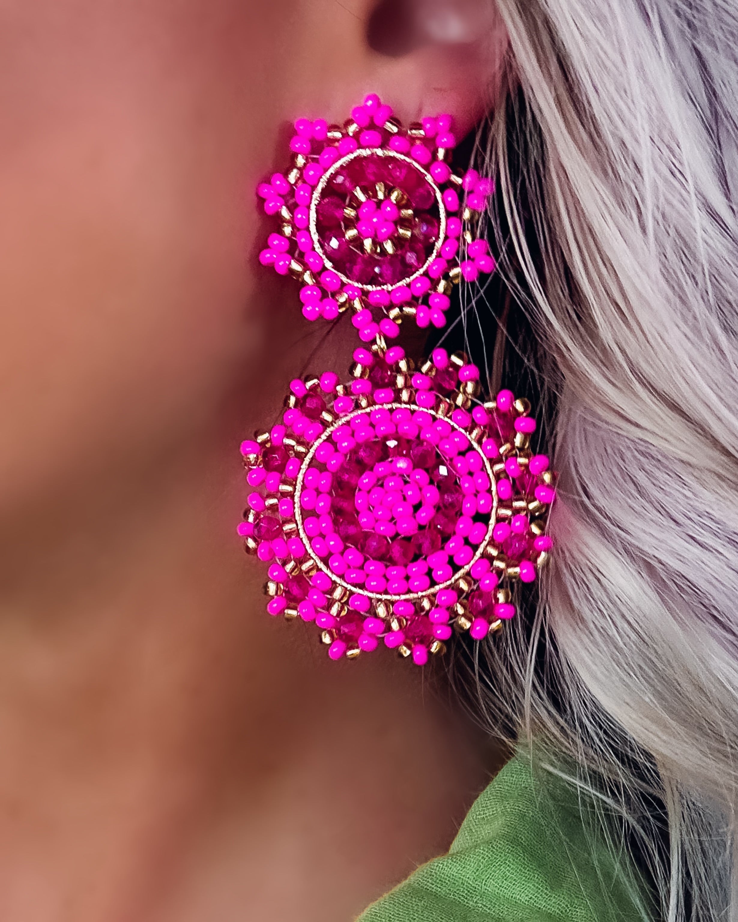 Miranda Beaded Dangle Earrings - Pink