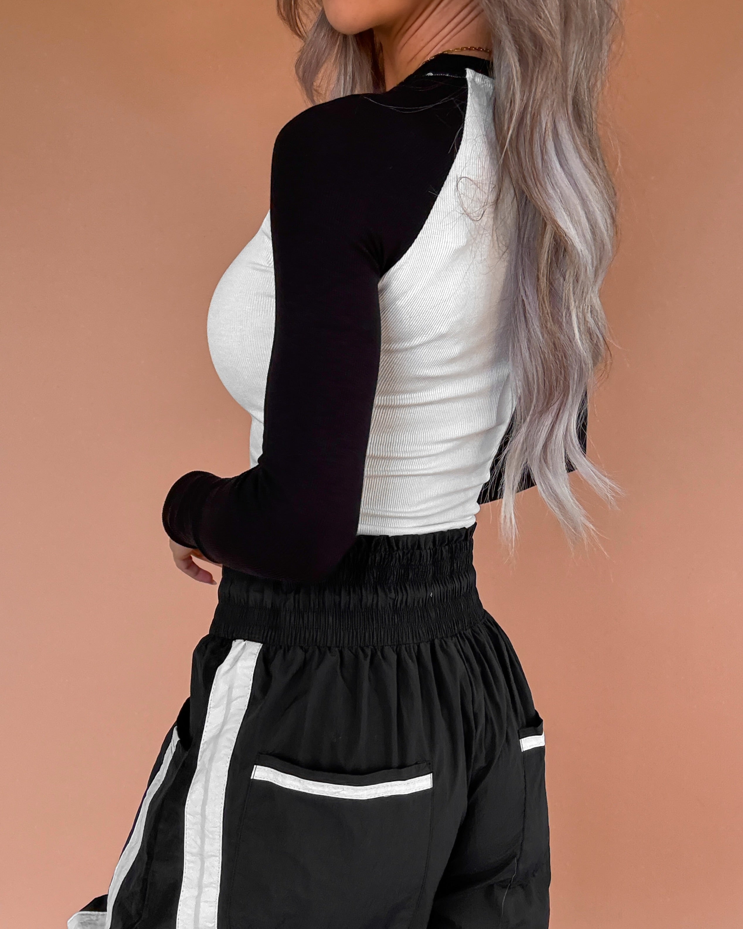Throwback Babe Raglan Long Sleeve Top - Black
