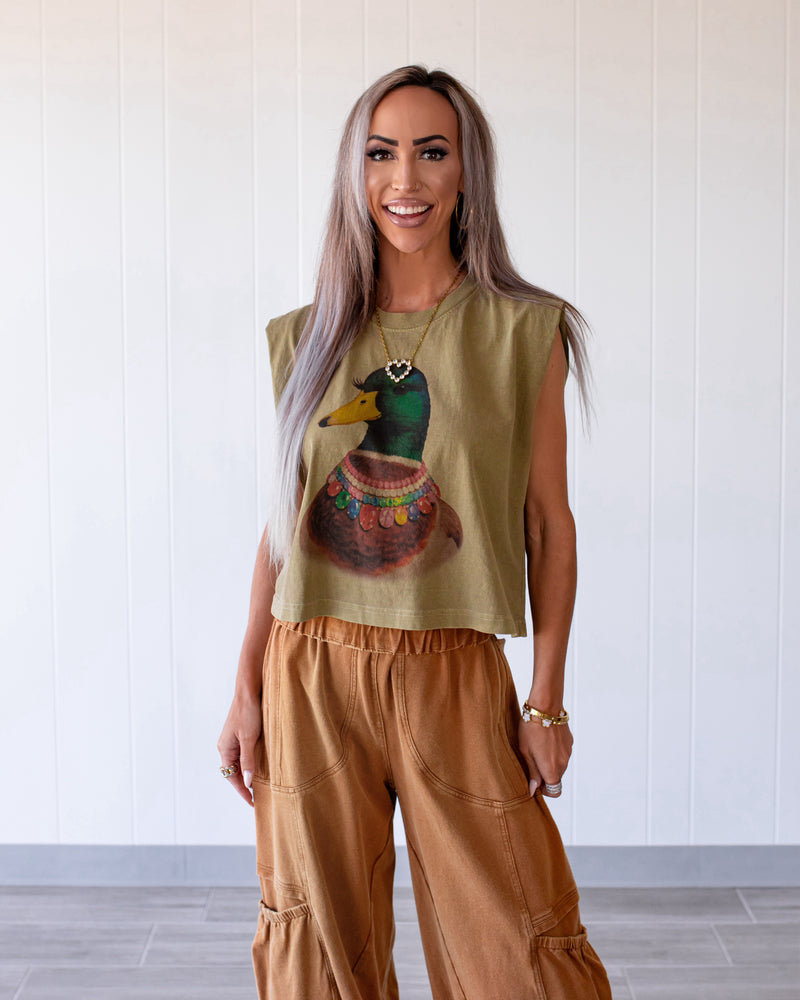 Jeweled Collar Mallard Duck Muscle Tank - Faded Army Green