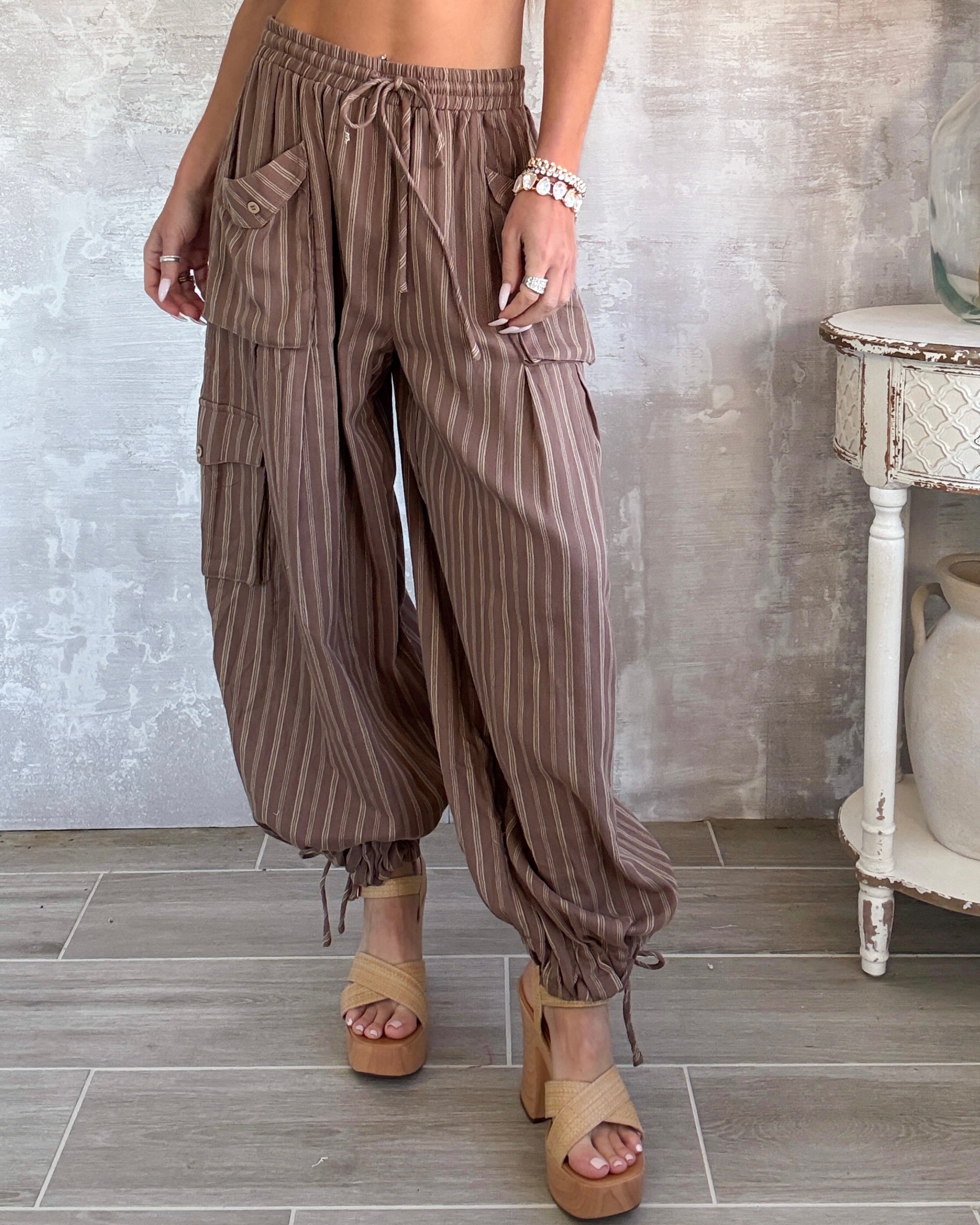 Tiki Stripe Cargo Pants - Mocha