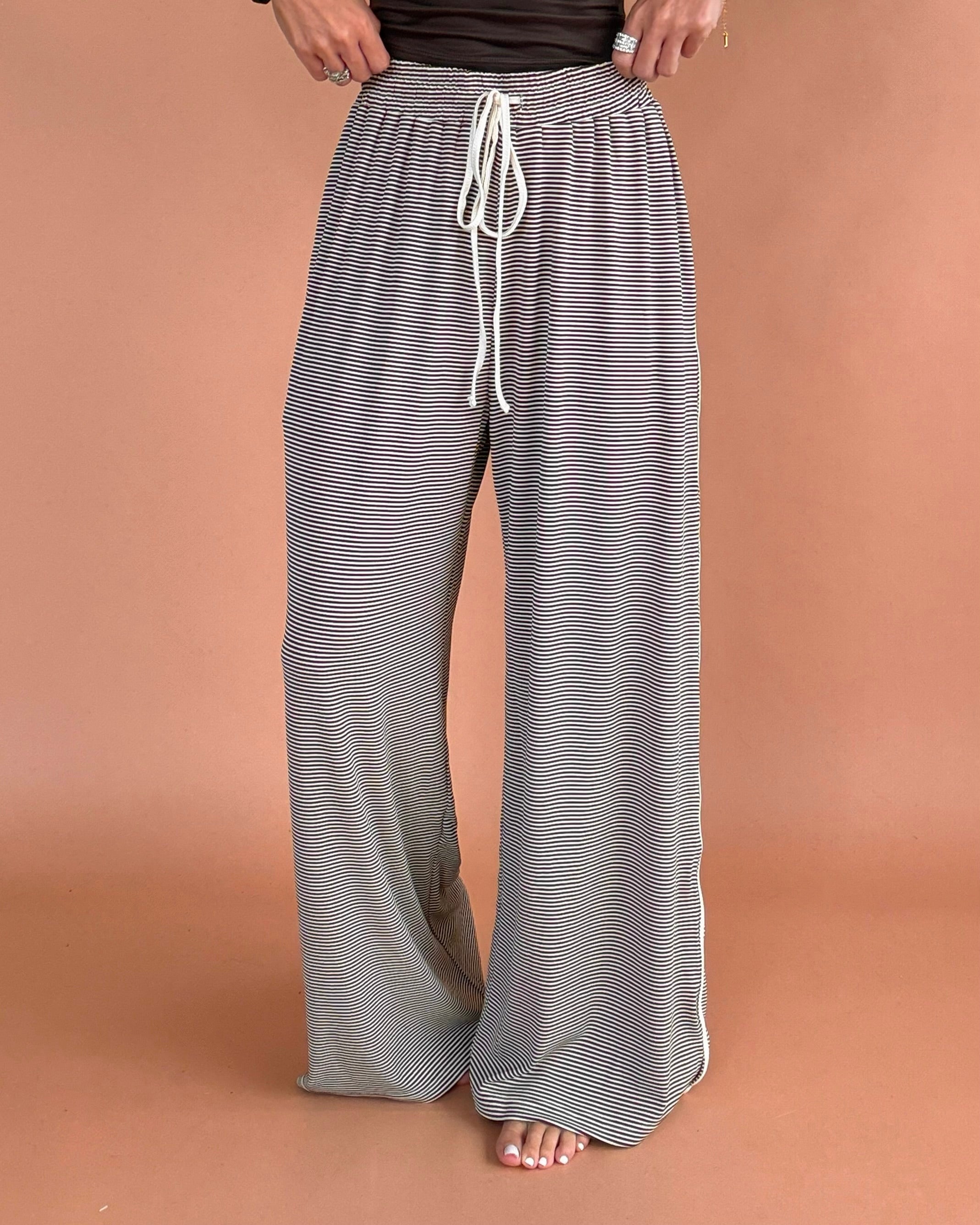 Sugarwood Striped Wide Leg Pants - Brown/Cream