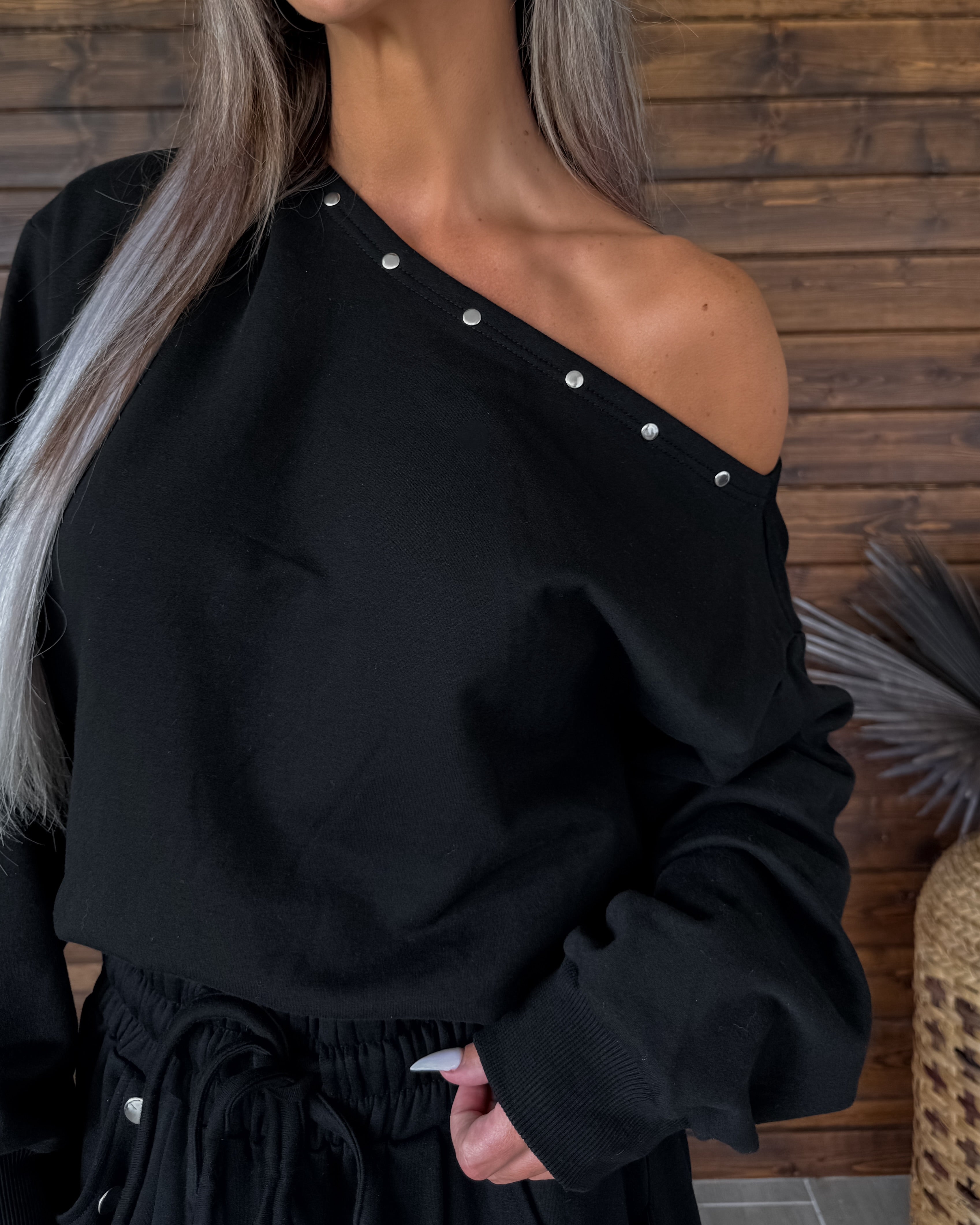 Grommet & Glam One Shoulder Set - Black