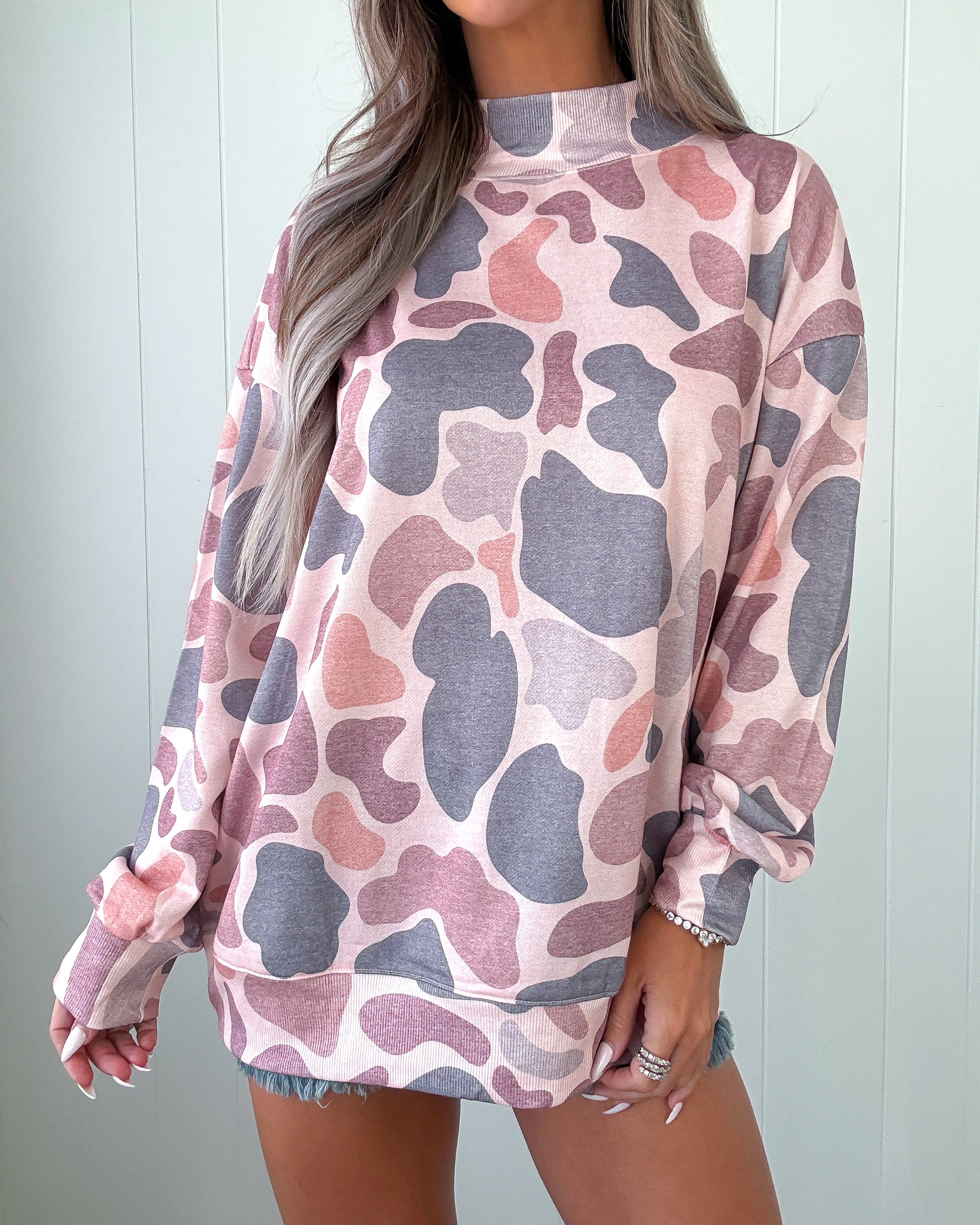 Pretty in Camo Sweatshirt - Blush