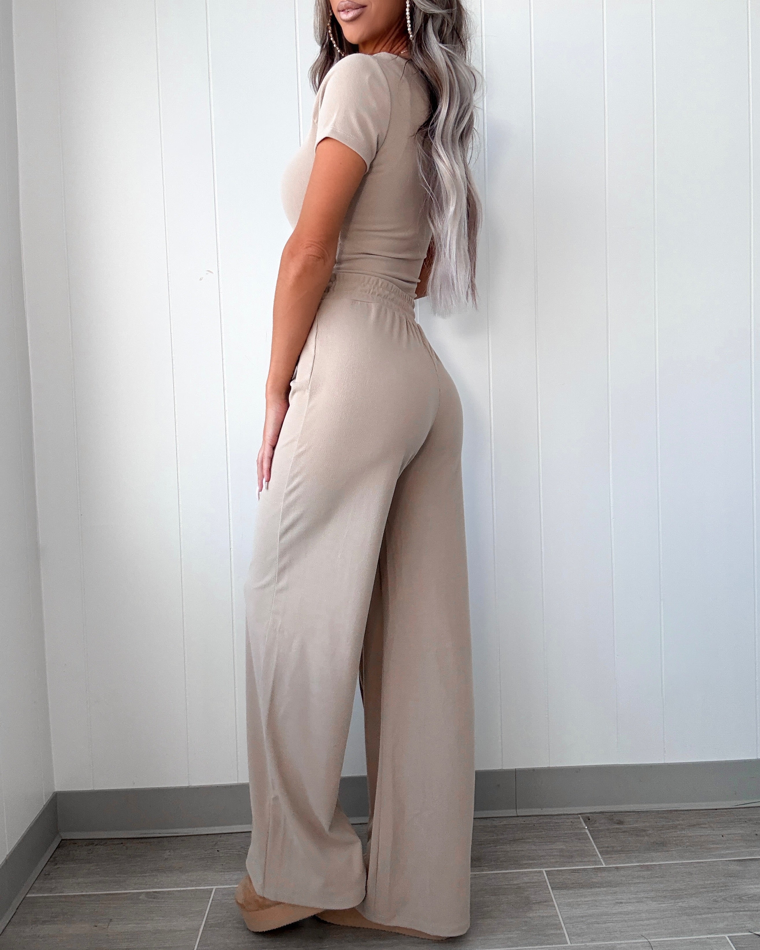 DOORBUSTER Ribbed Bodysuit & Pants Set - Dusty Taupe