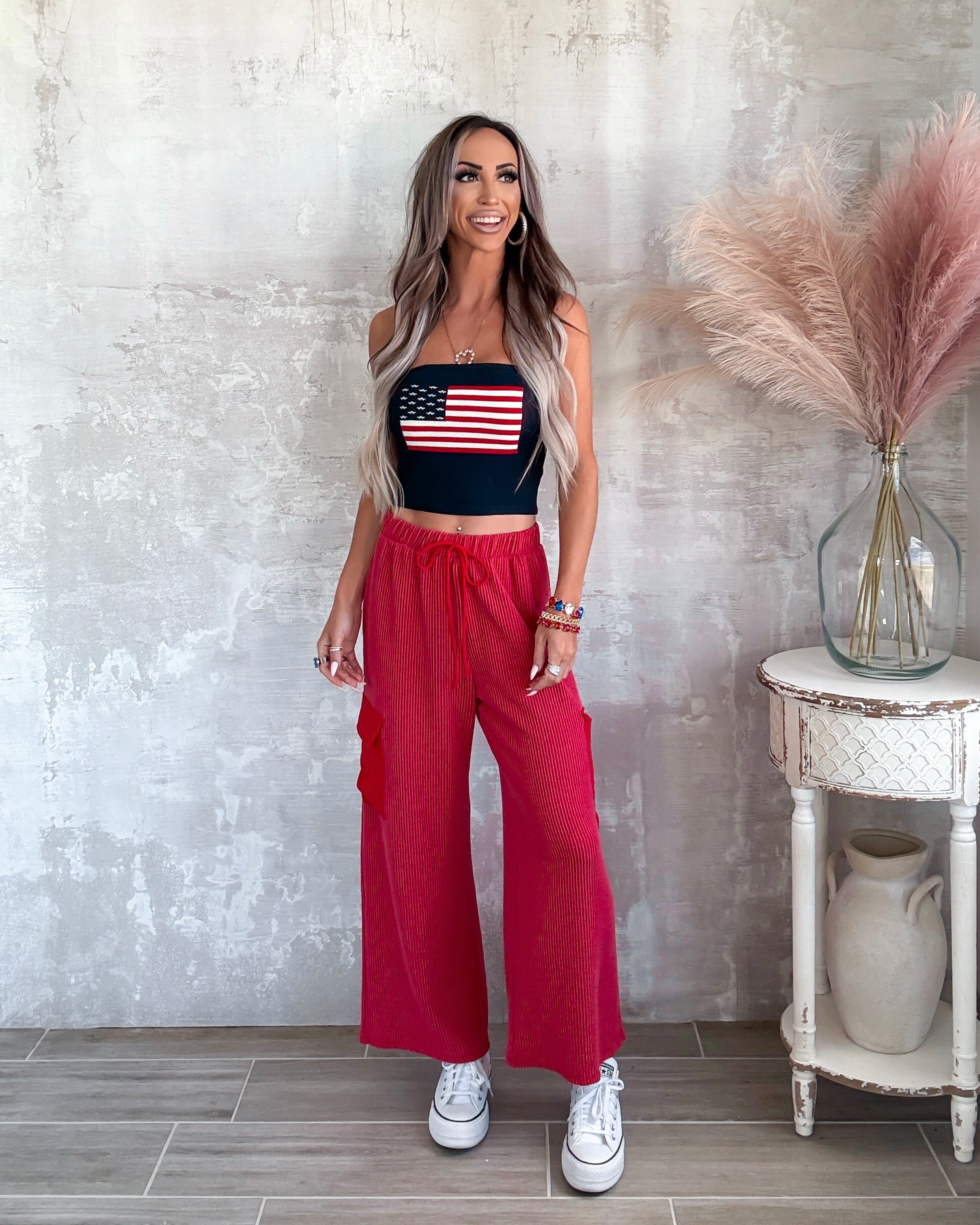 Relaxed Victory Corded Cargo Pants - Red