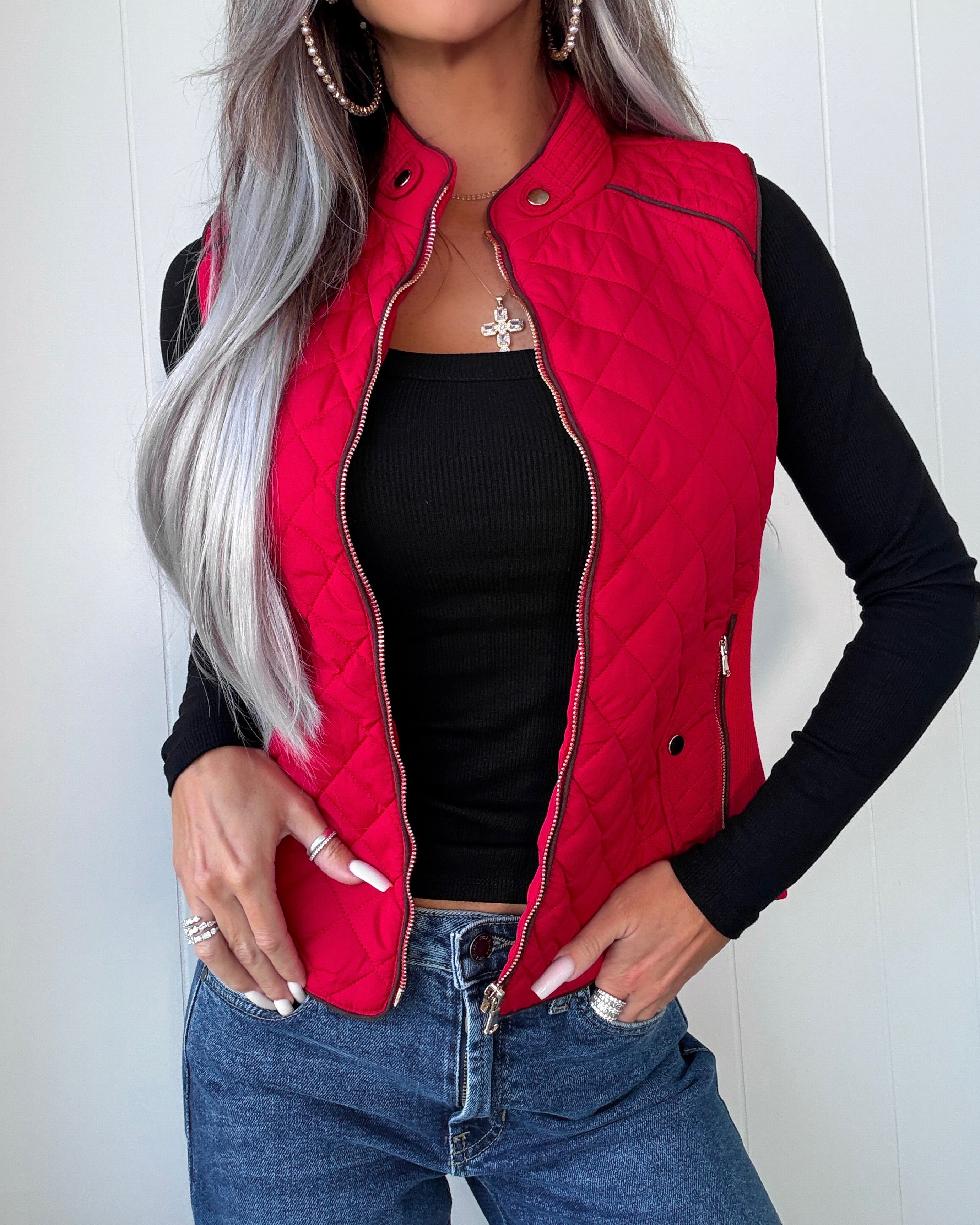 Sight Seeing Quilted Padded Vest - Red