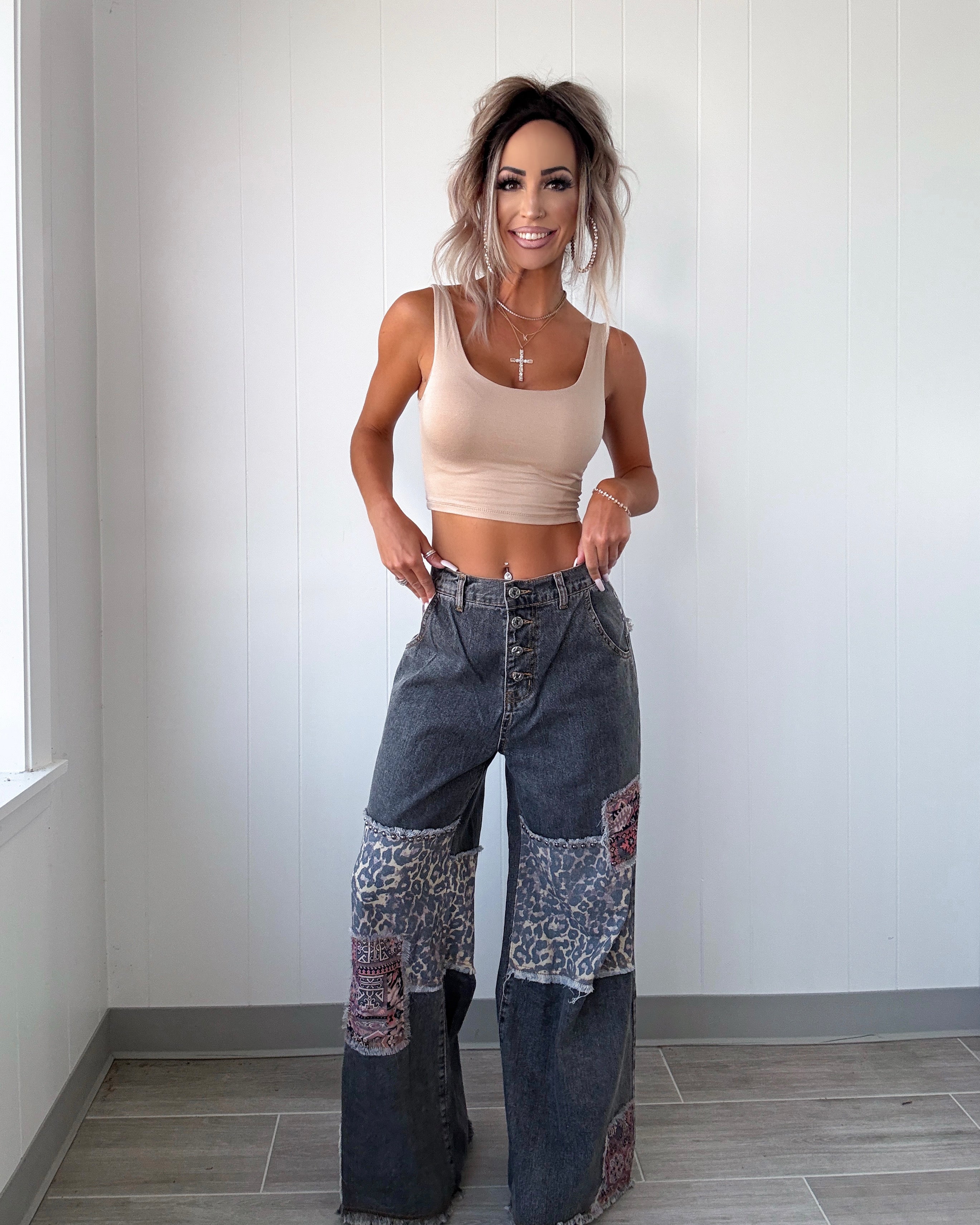 Lana Studded Patch Jeans - Black