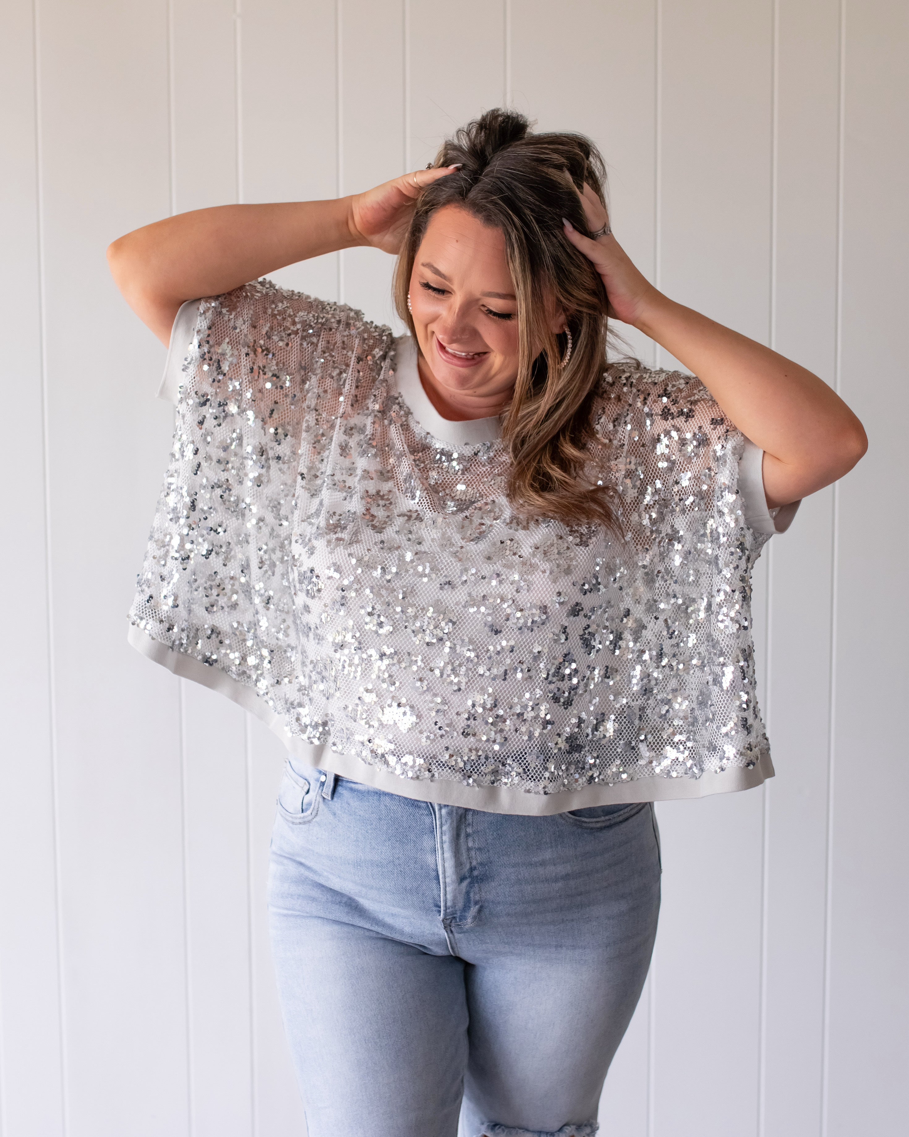 Disco Baby Metallic Sequin Mesh Top - Silver