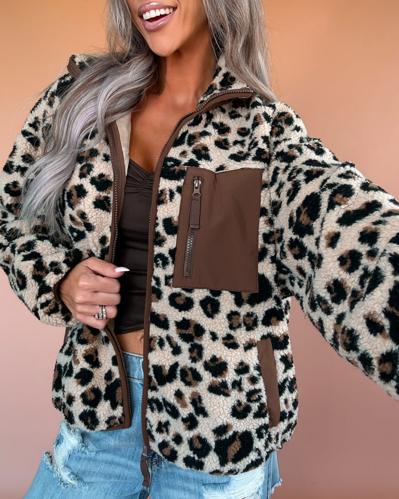 Emery Fleece Sherpa Jacket - Leopard