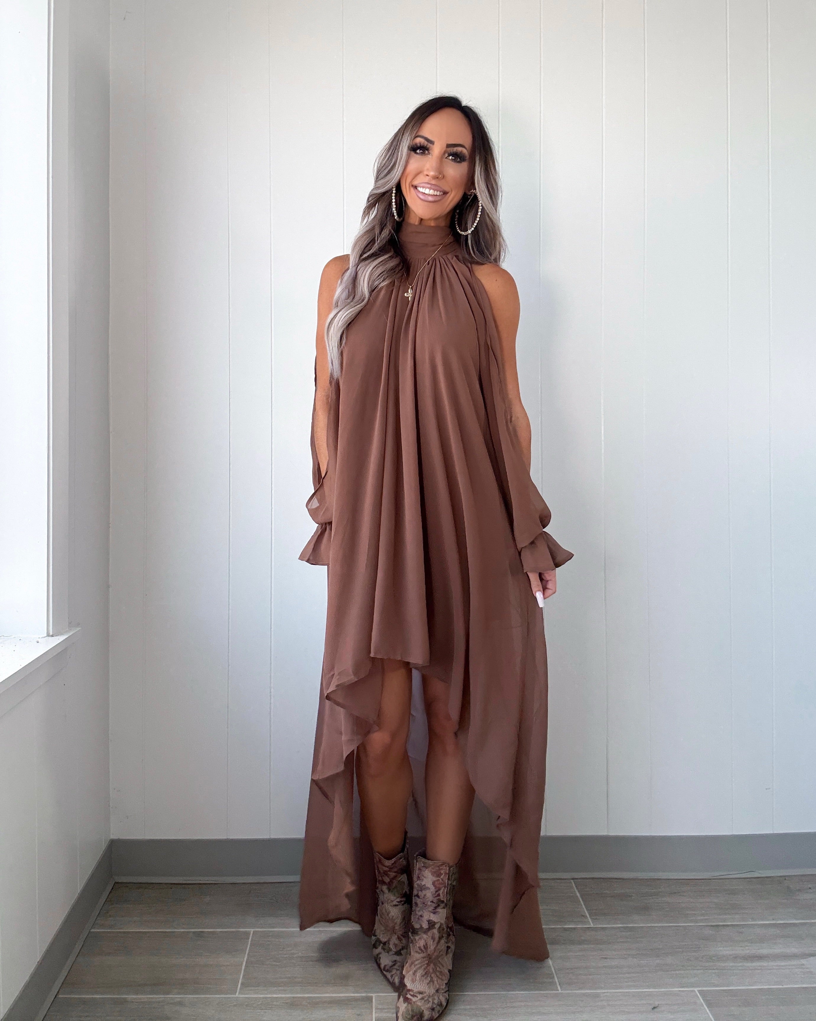 Falling Grace High Lo Maxi Dress - Brown
