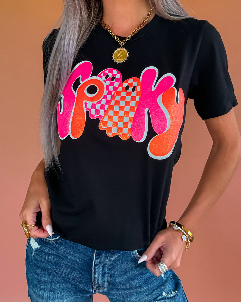 Spooky Glitter Puff Tee - Black