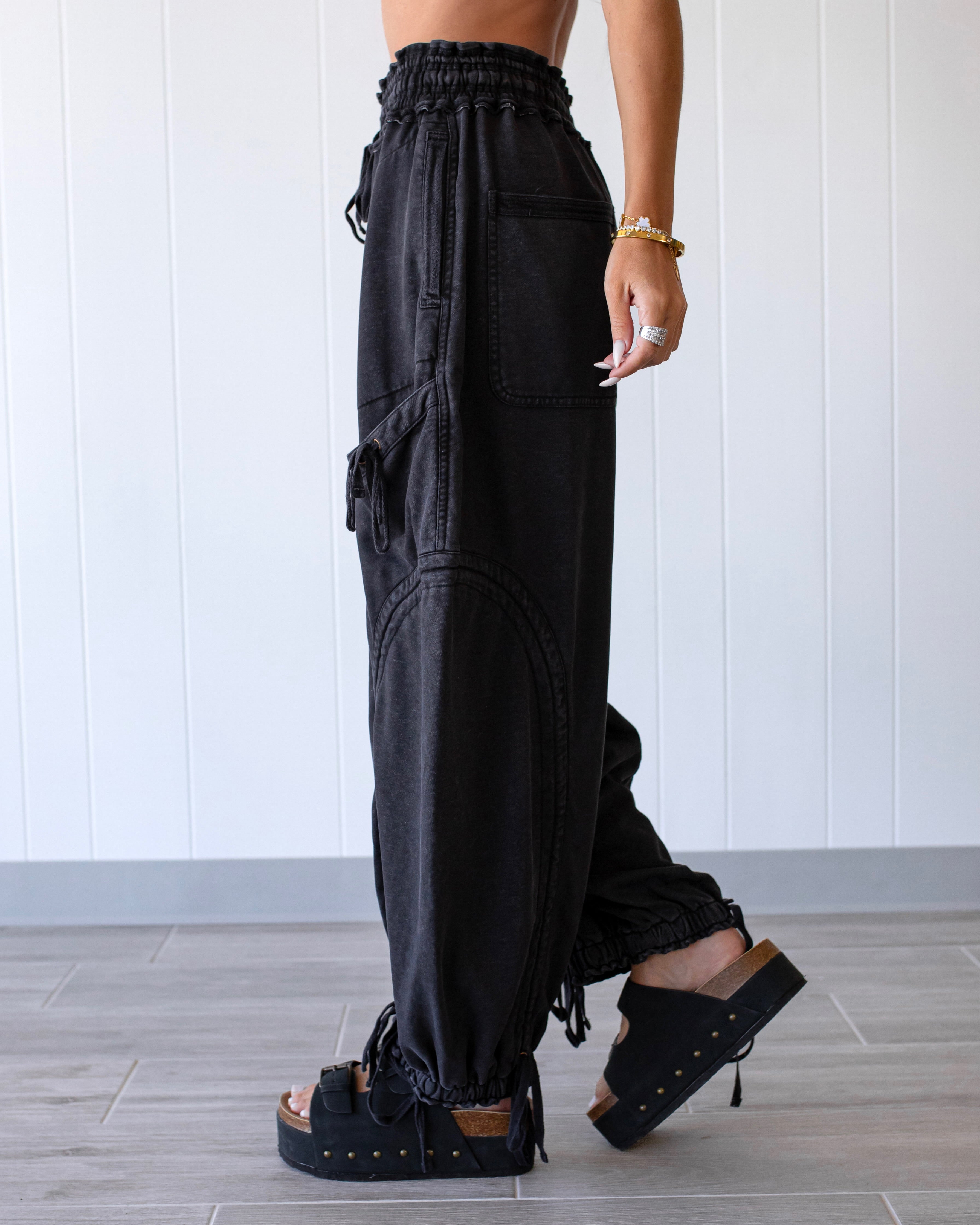 Rosie Balloon Tie Pants - Black