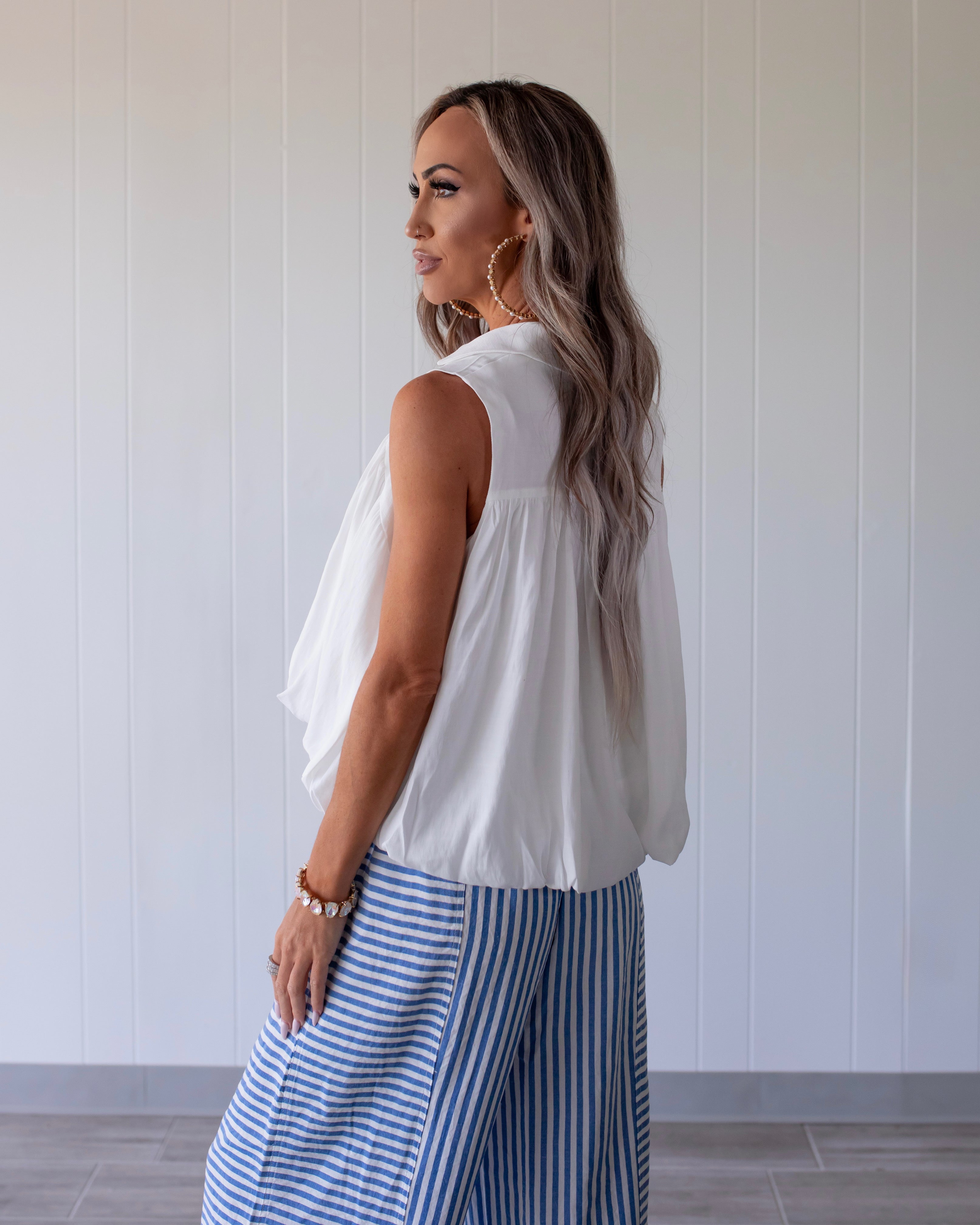 First Class Bubble Hem Top - Off White