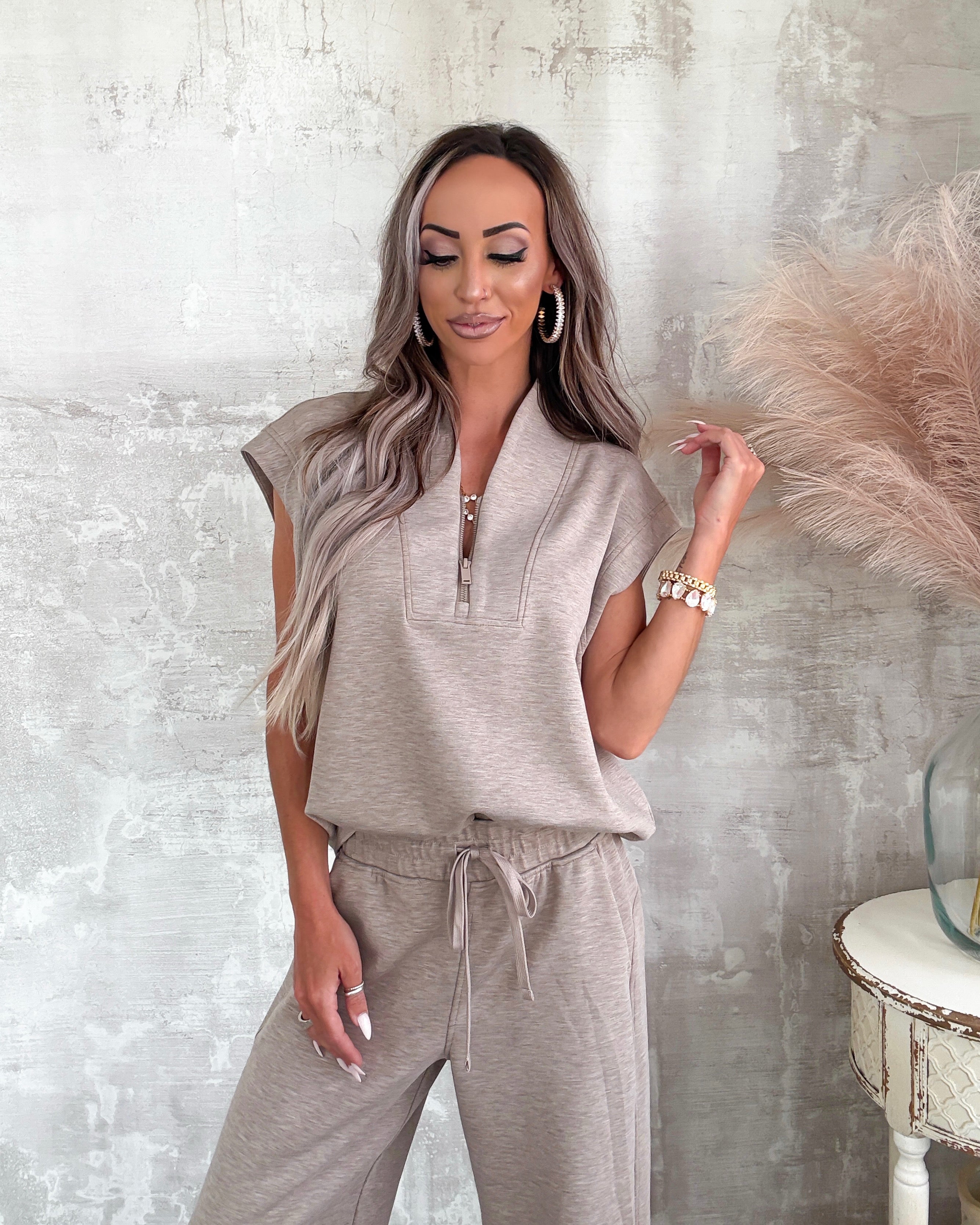 Soft Theory V-Neck Sleeveless Top - Heathered Taupe