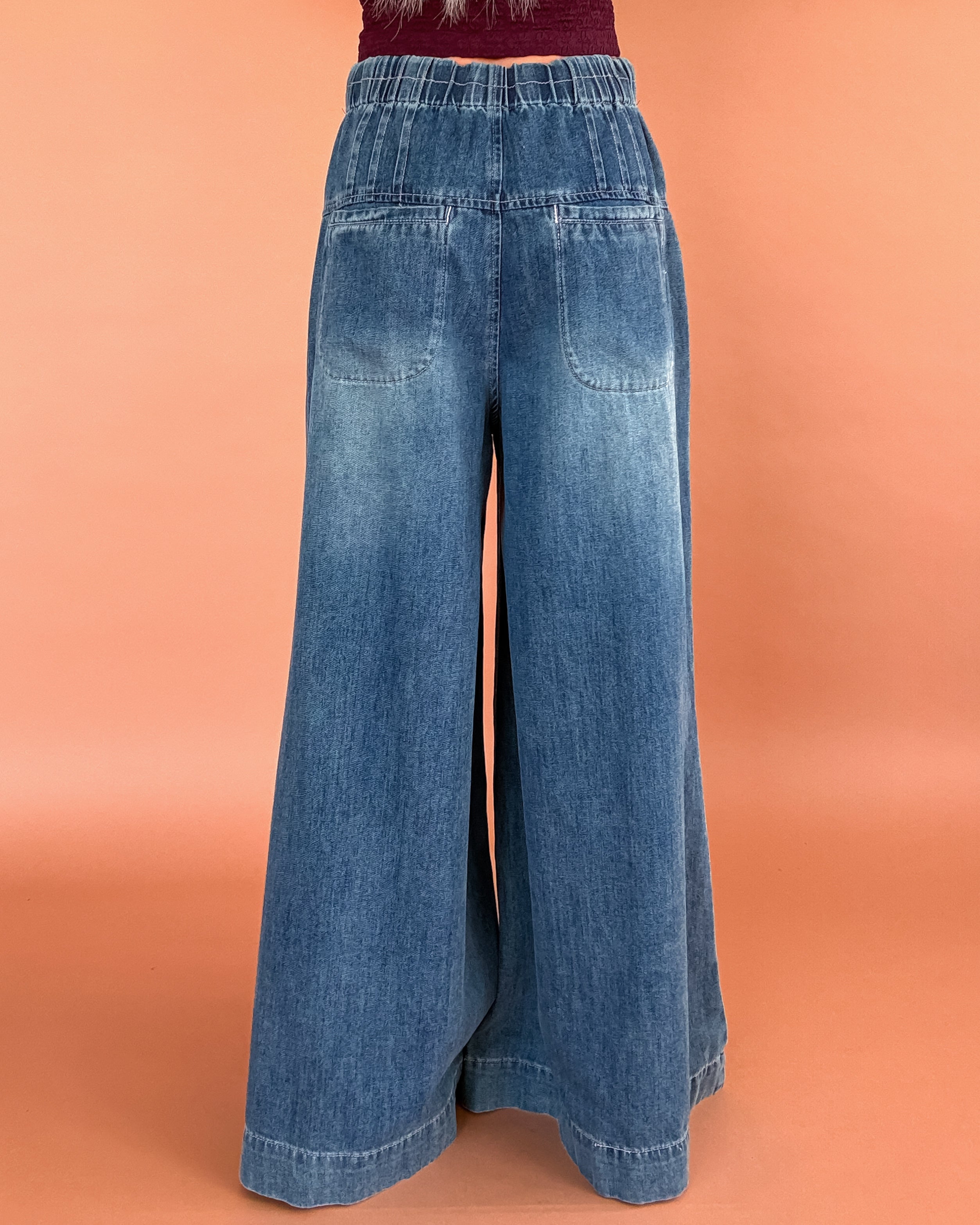 Indigo Pleat Wide Leg Pants - Dark Wash
