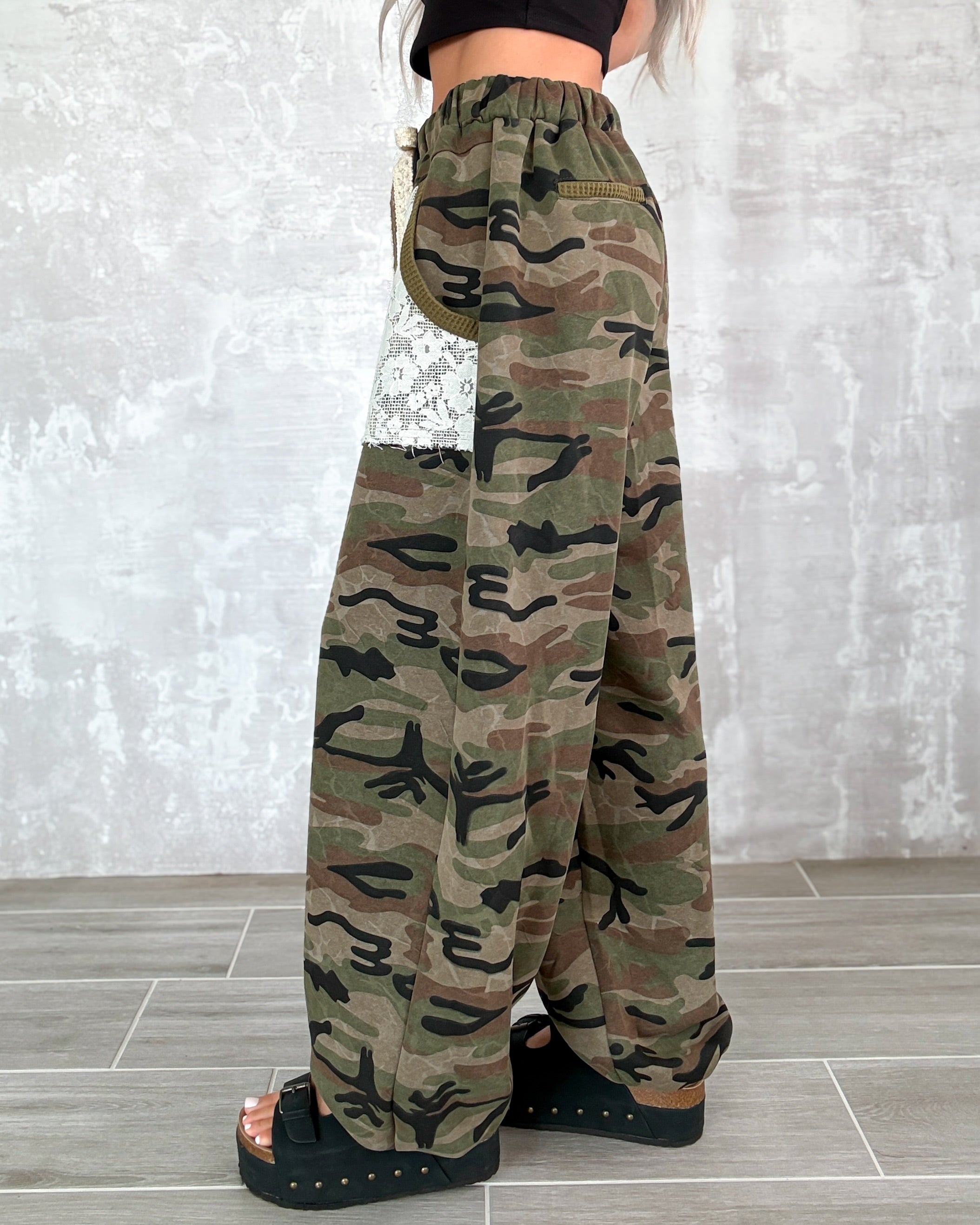 Camo & Crochet Relaxed Joggers