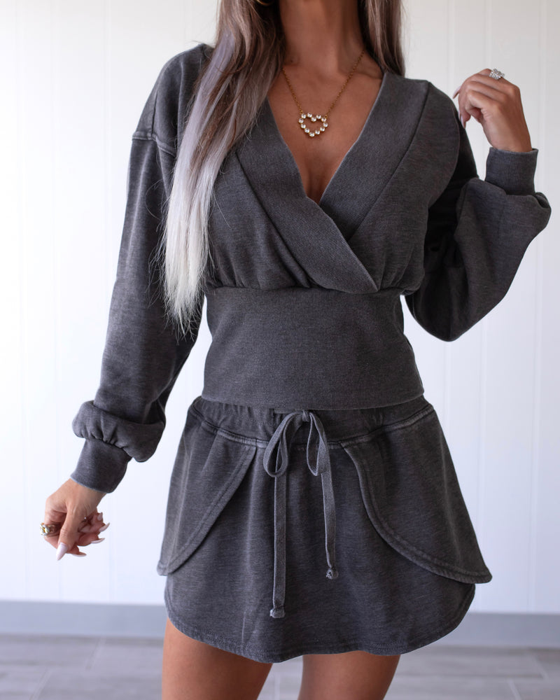 Burned Out Deep V-Neck Sweater - Black