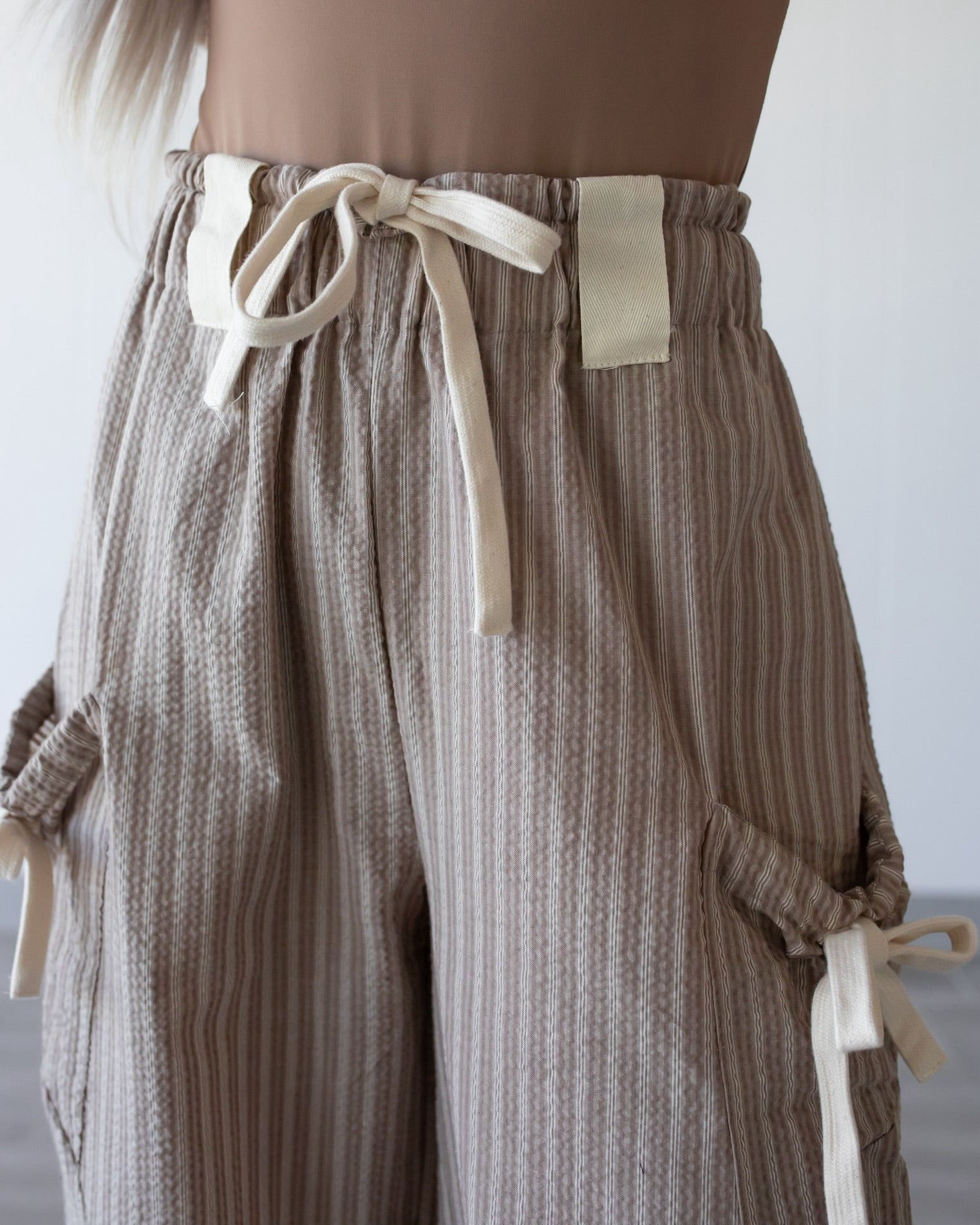 Sweet Stripe Bow Joggers - Taupe/White