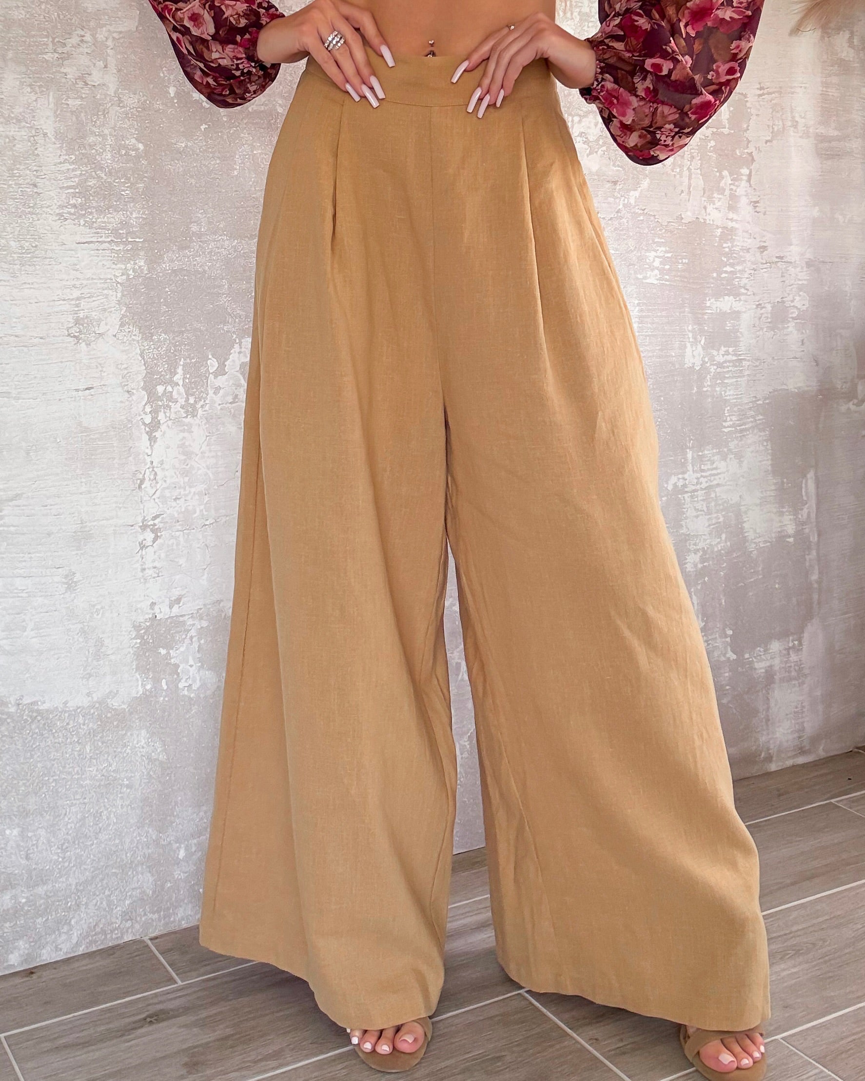 Lola Wide Leg Linen Pants - Mocha