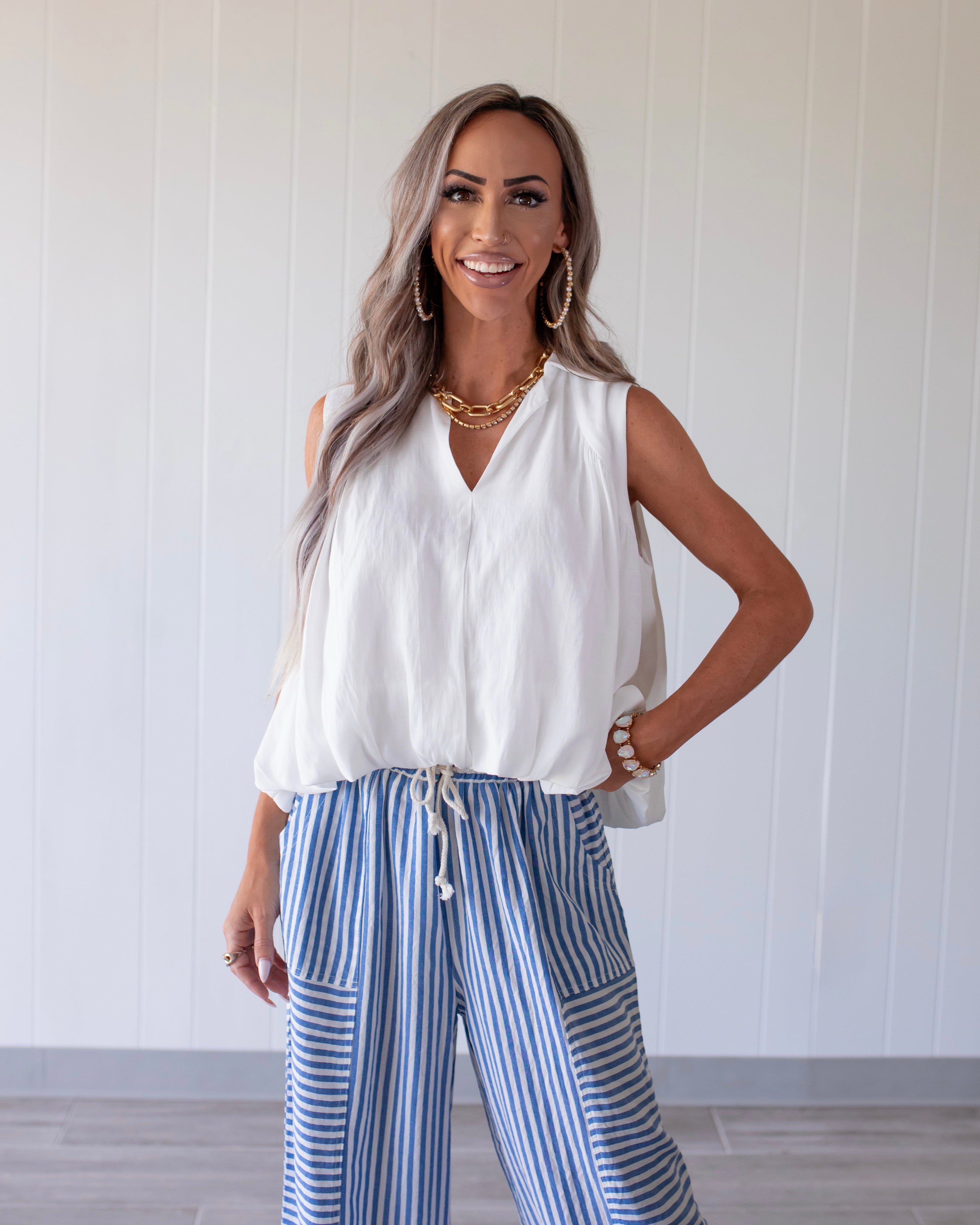 First Class Bubble Hem Top - Off White