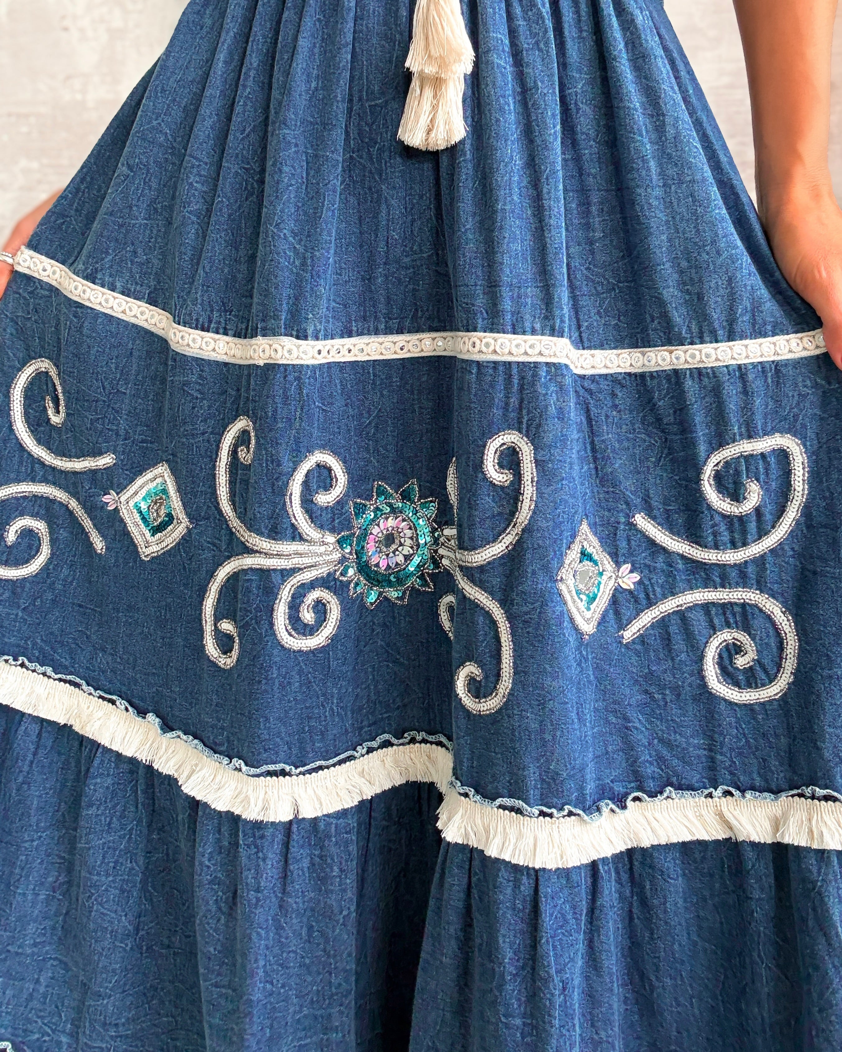 Opal Denim Smocked Tiered Maxi Dress - Dark Denim