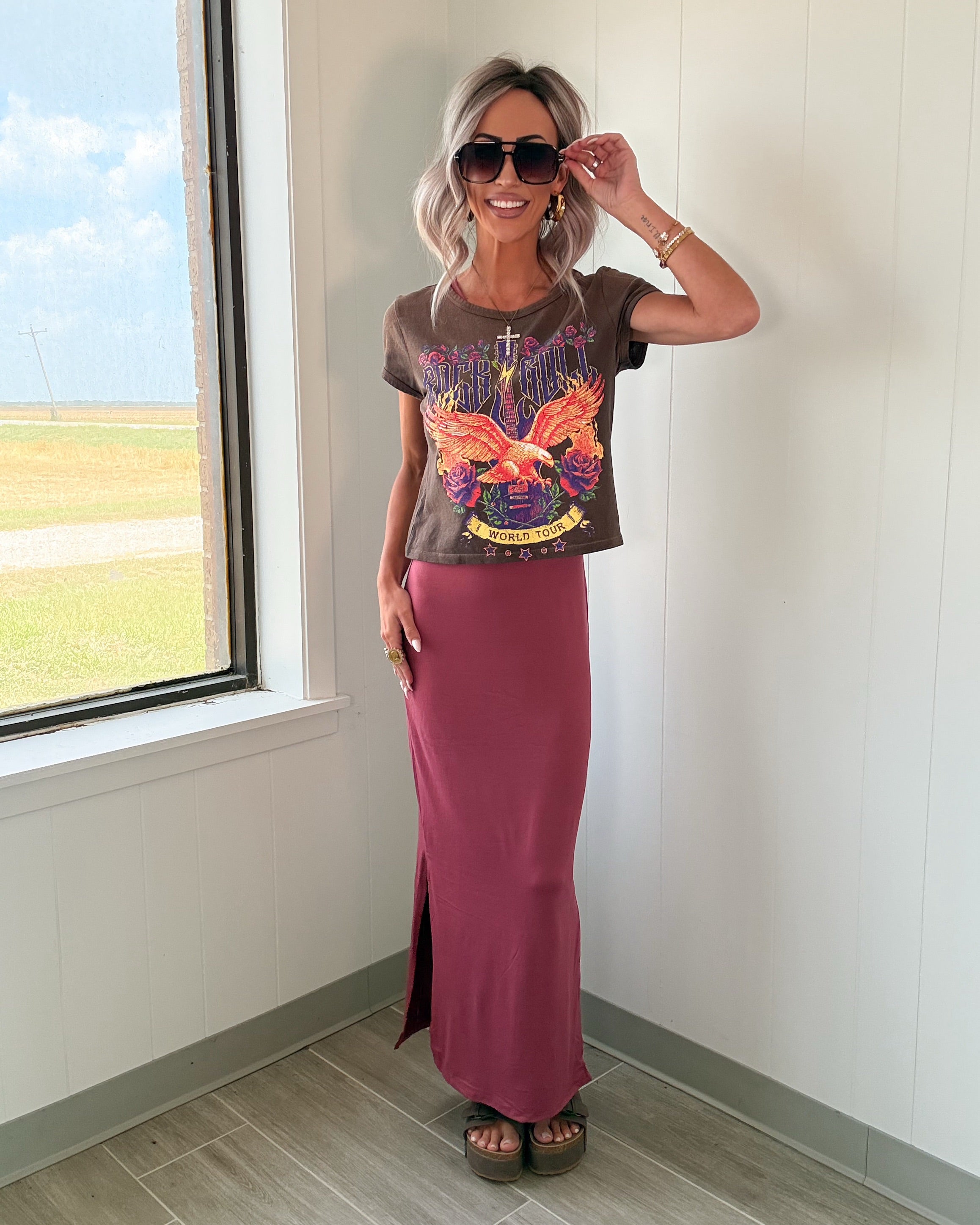 Berry High Neck Maxi Dress