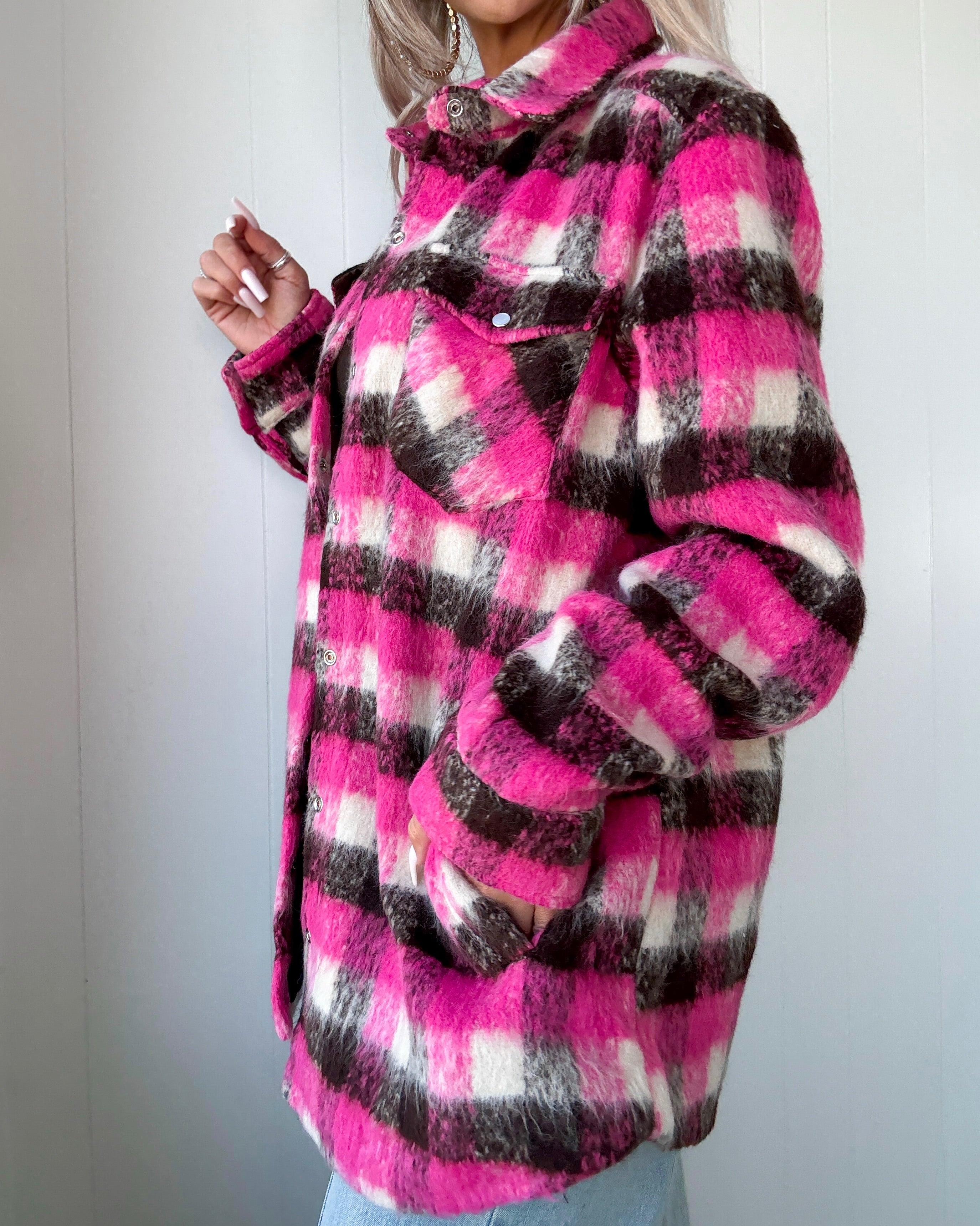 Lilly Flannel Plaid Shacket - Pink