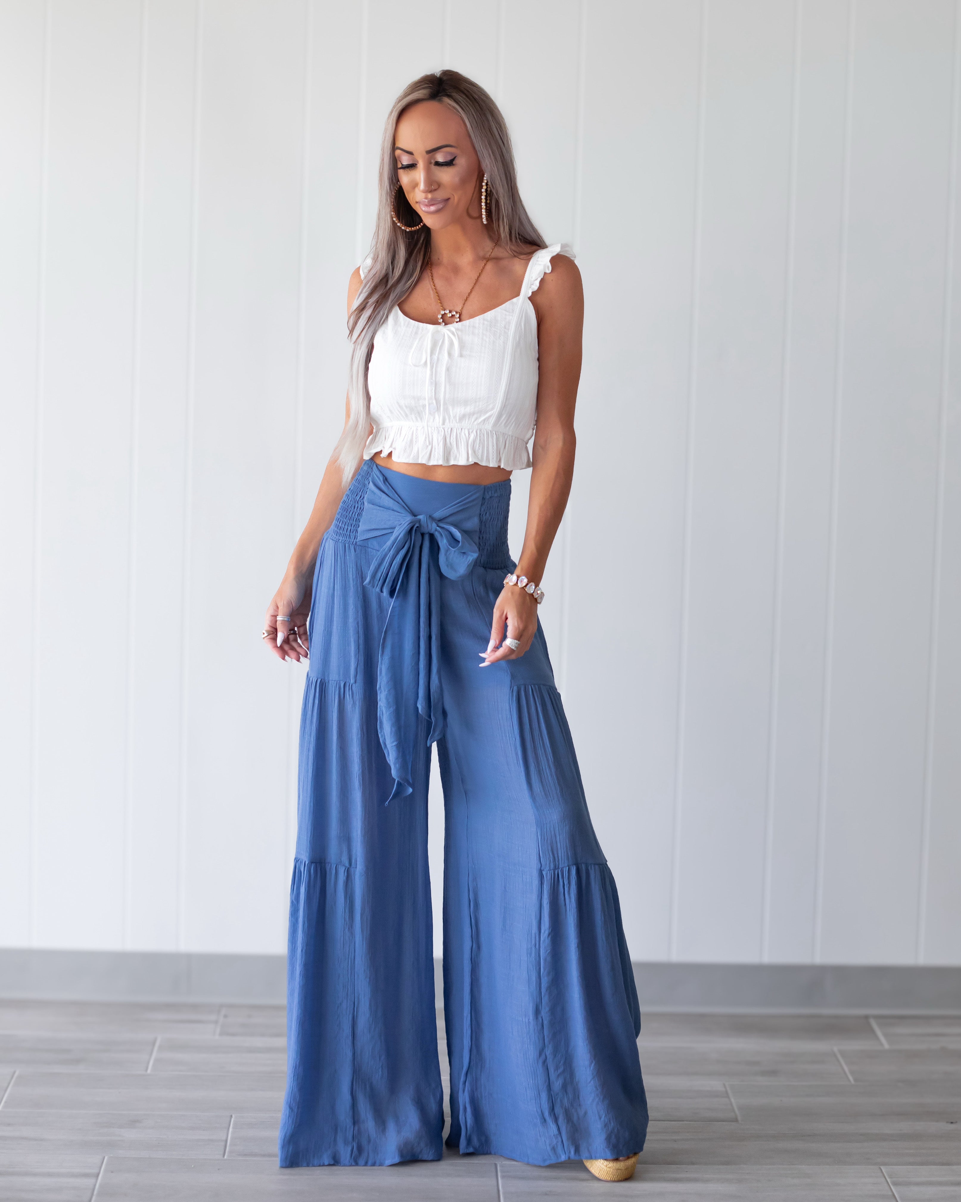 Cotton Ensemble Smocked Crop Tank - White
