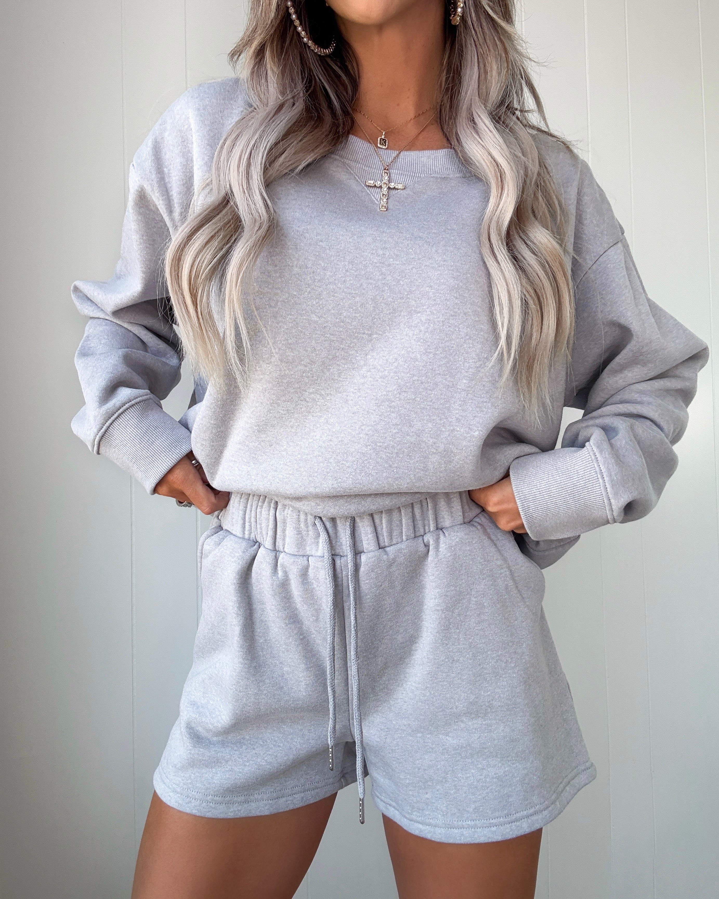 Comfy Cutie Shorts Set - Heather Grey