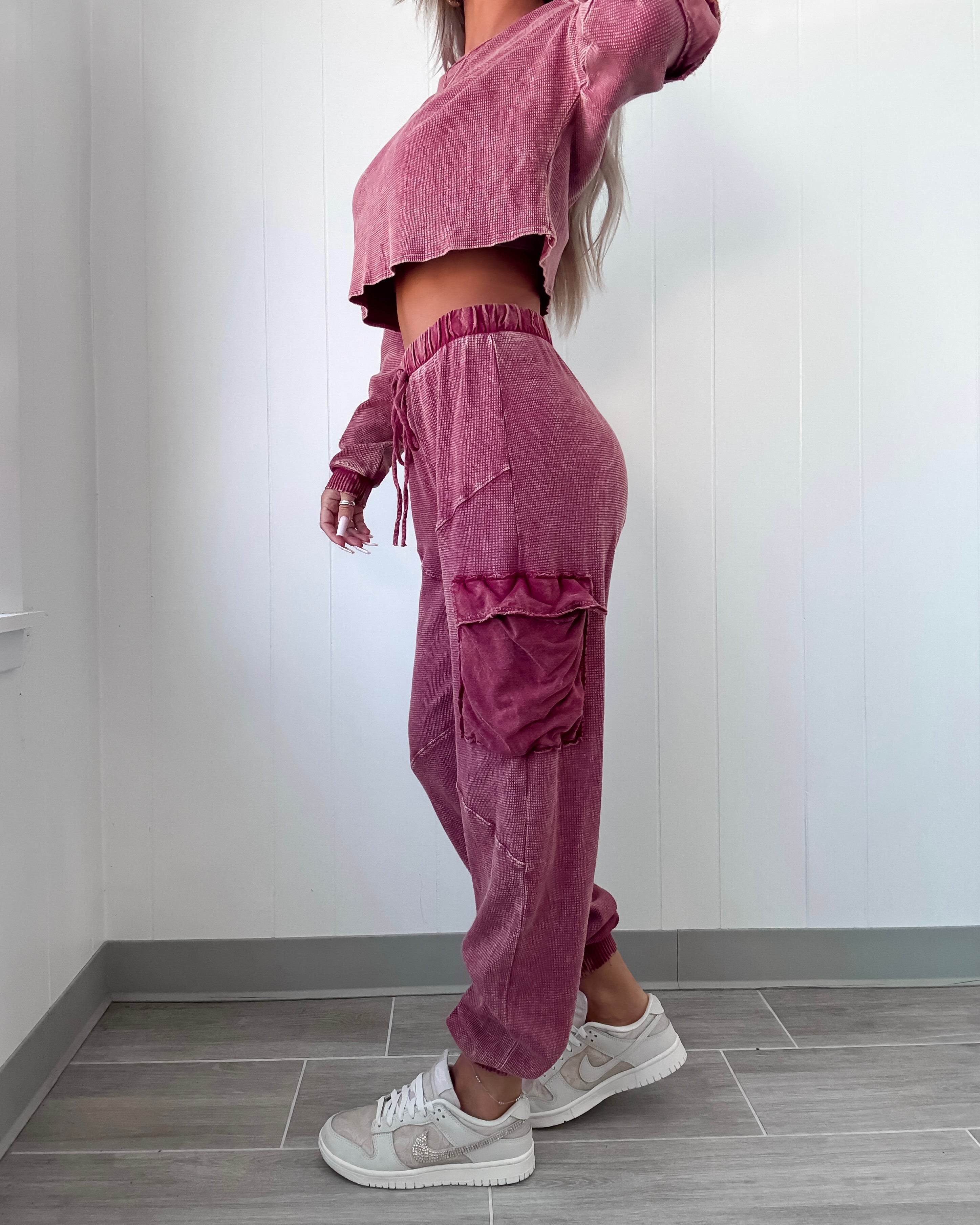 Floret Drift Mineral Washed Joggers - Burgundy