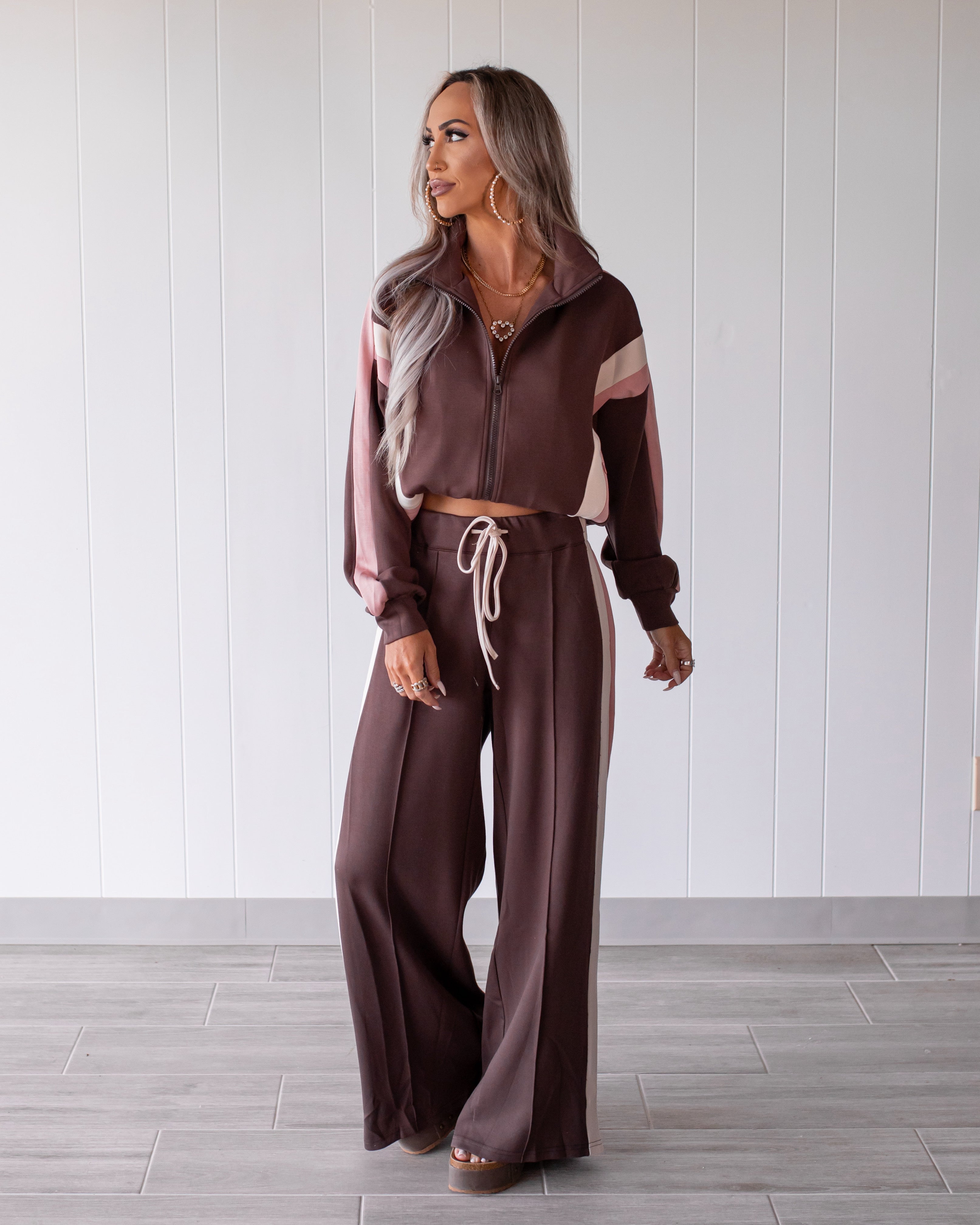 Latte Love Stripe Lounge Pants - Brown/Pink