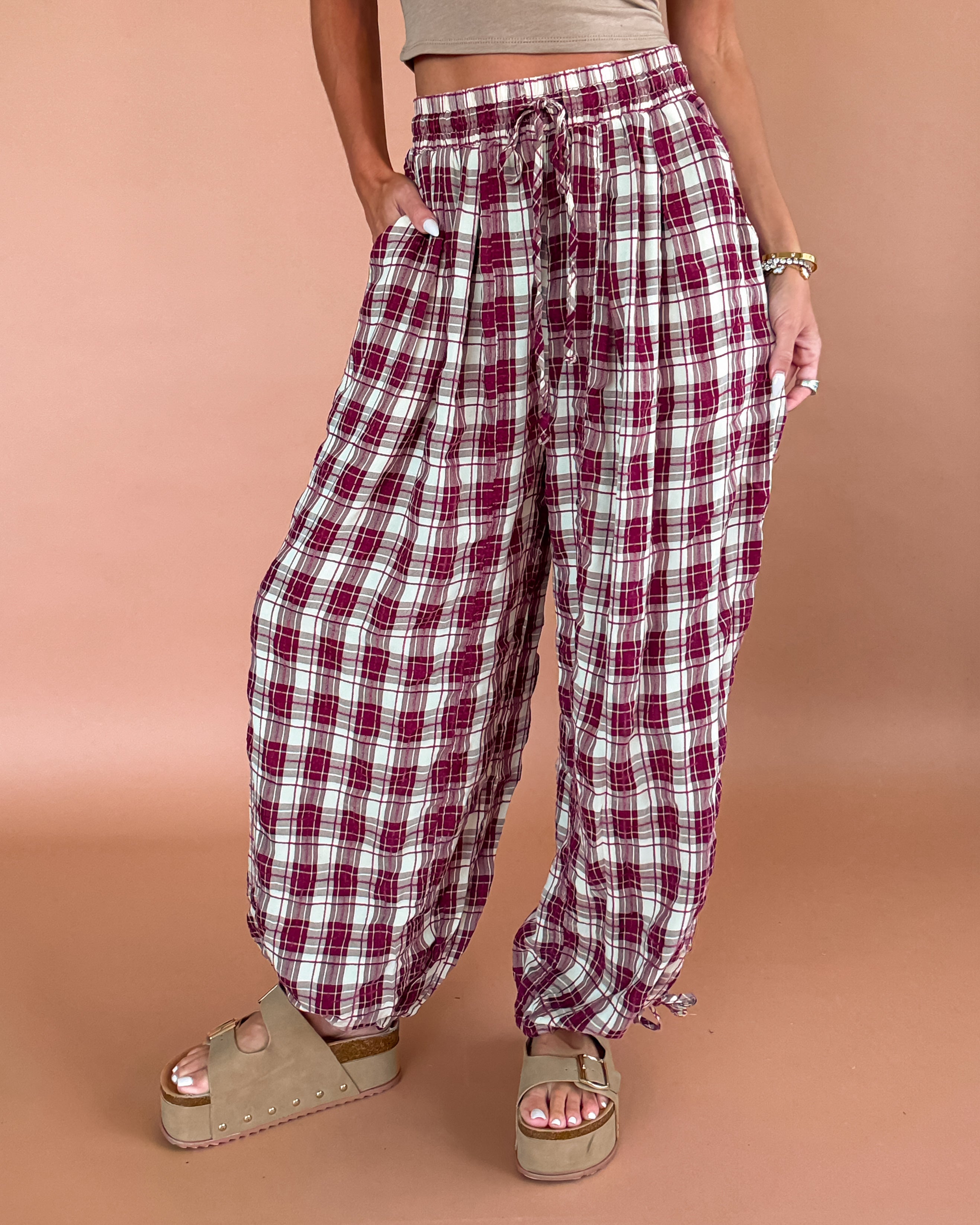 Cabin Plaid Comfort Pants - Wine
