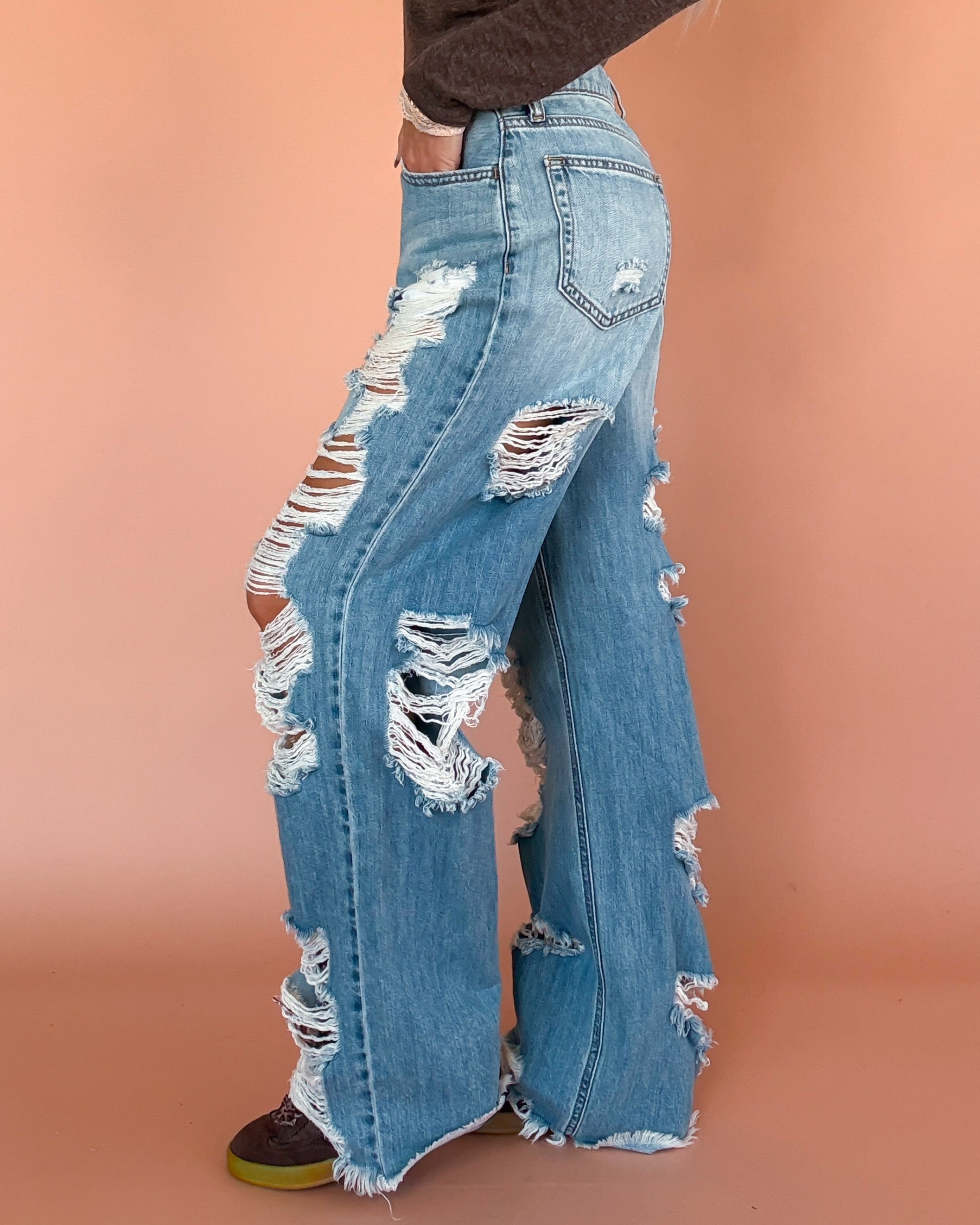 Oakland Heavy Distressed Wide Leg Jeans