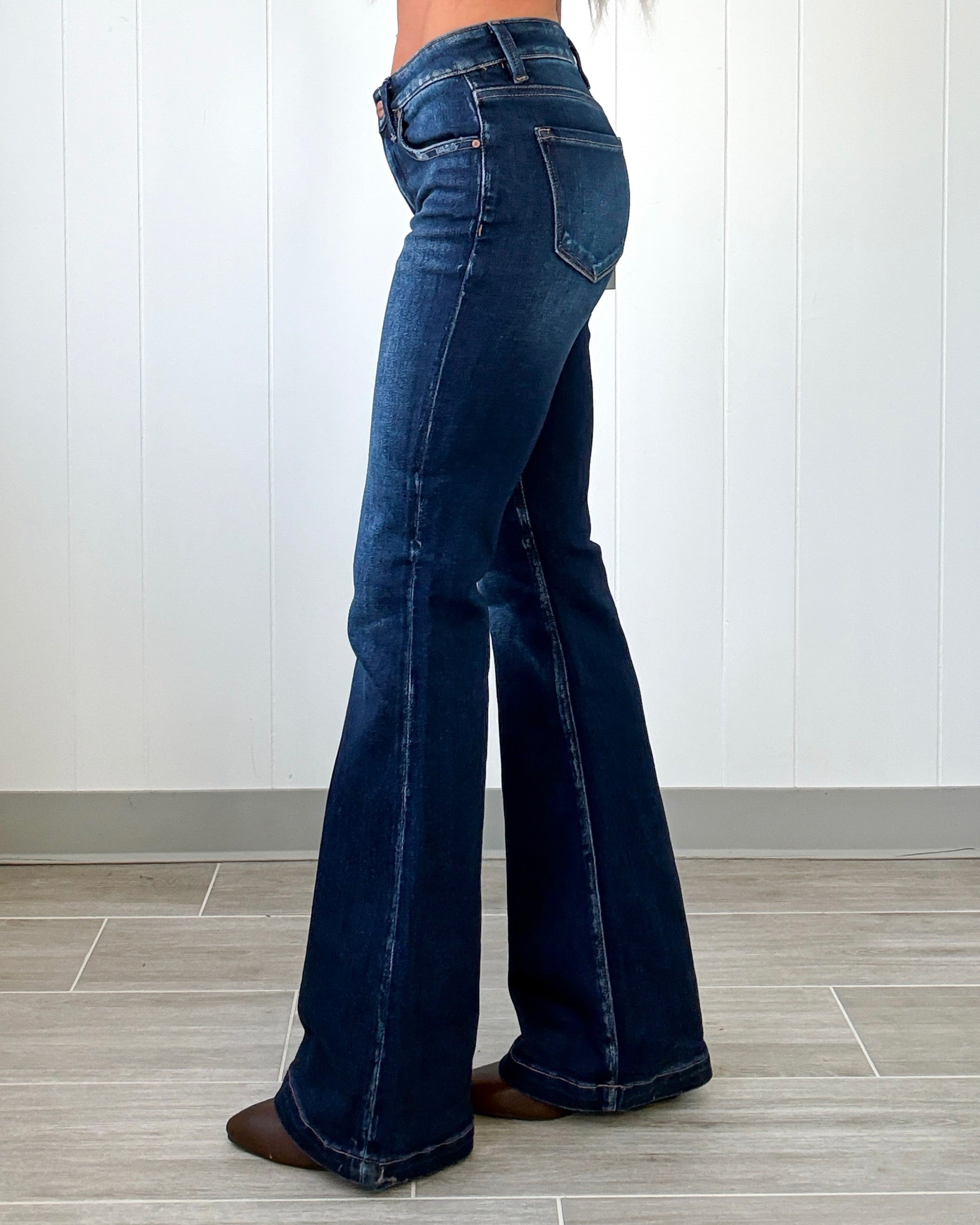 Kenzie Low Rise Flare Jeans - Dark Wash