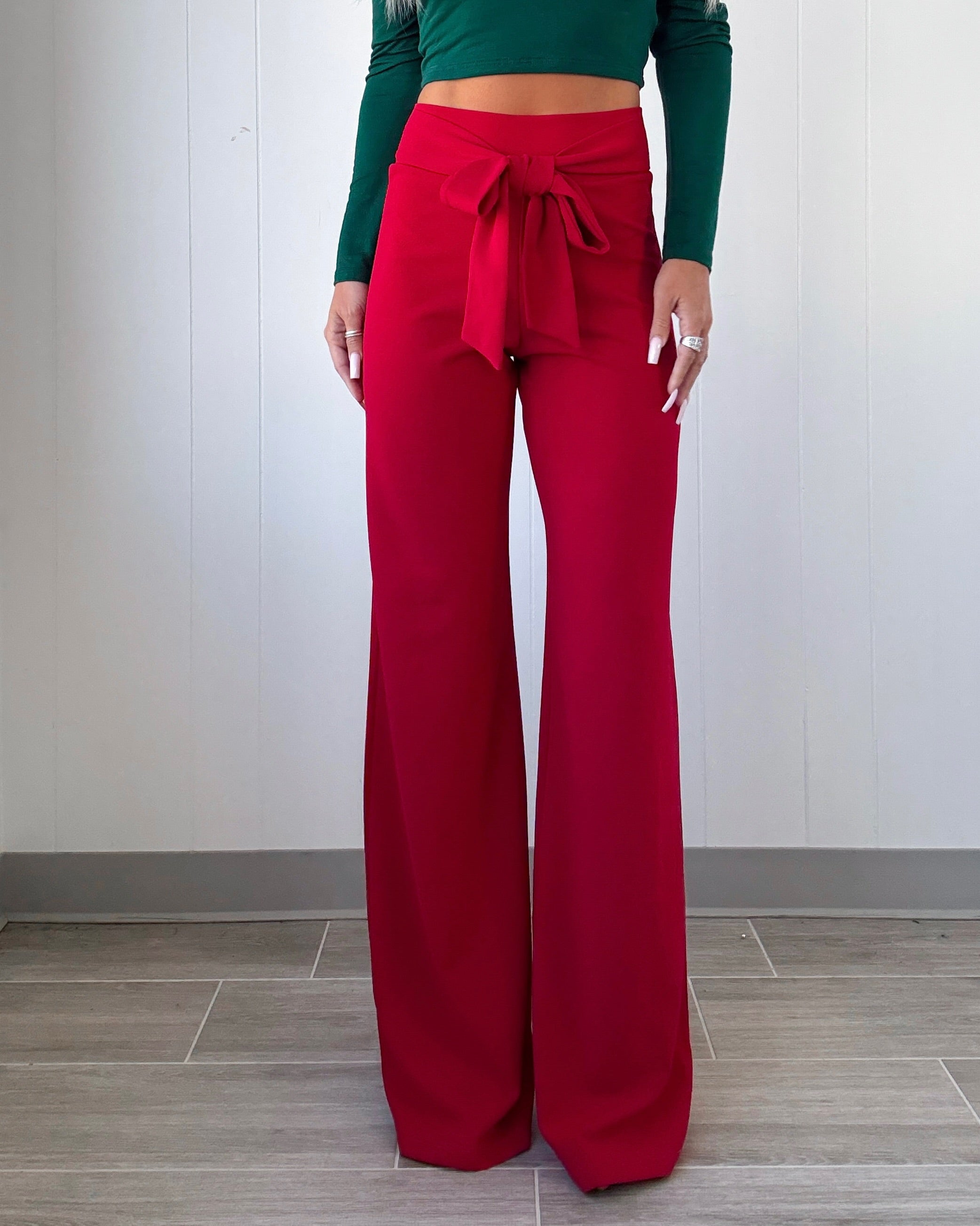 Signature Tie Flare Pants - Red