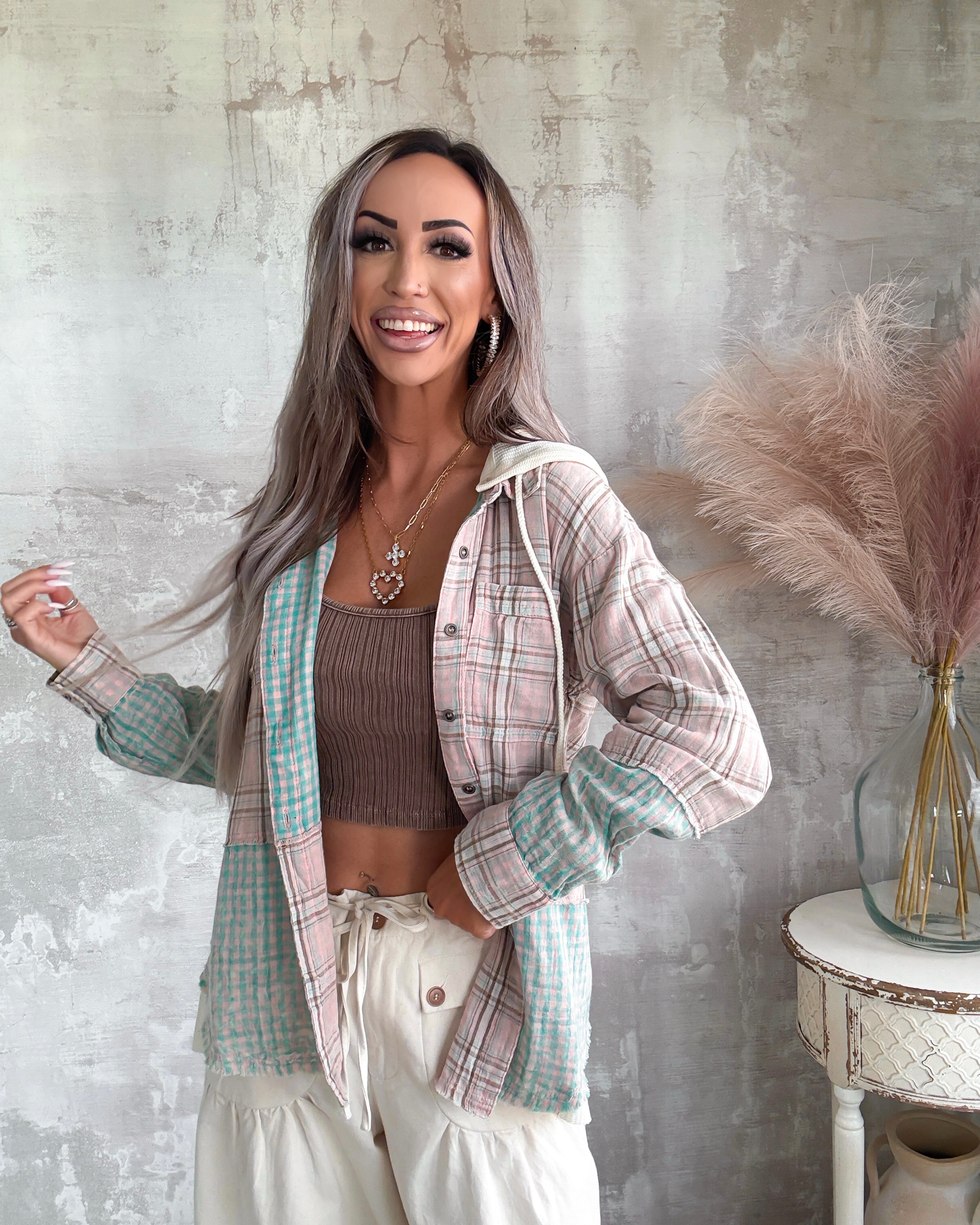 Neutral Mood Plaid Button Up - Washed Rose