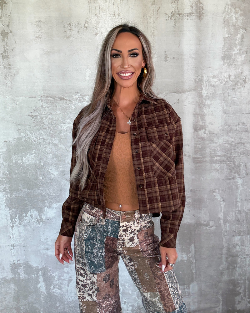 Cozy Cabin Plaid Button-Up Shirt - Brown